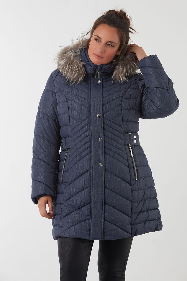 Gewatteerde winterjas met imitatiebontkraag image number 4