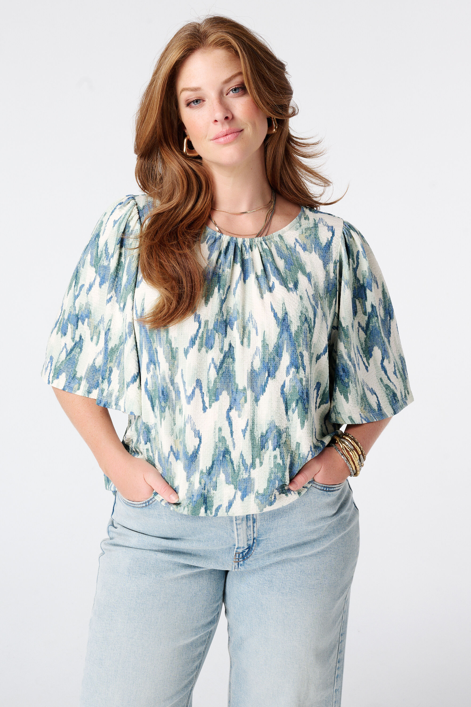 Top met print en ronde hals