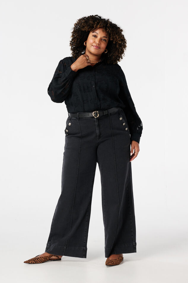 Wide leg jeans met sierknopen image number 0