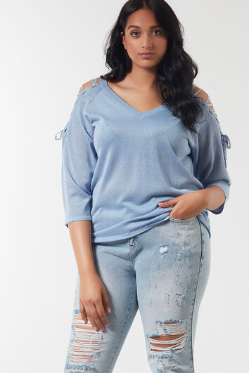 Trui met lurex en rijgdetail