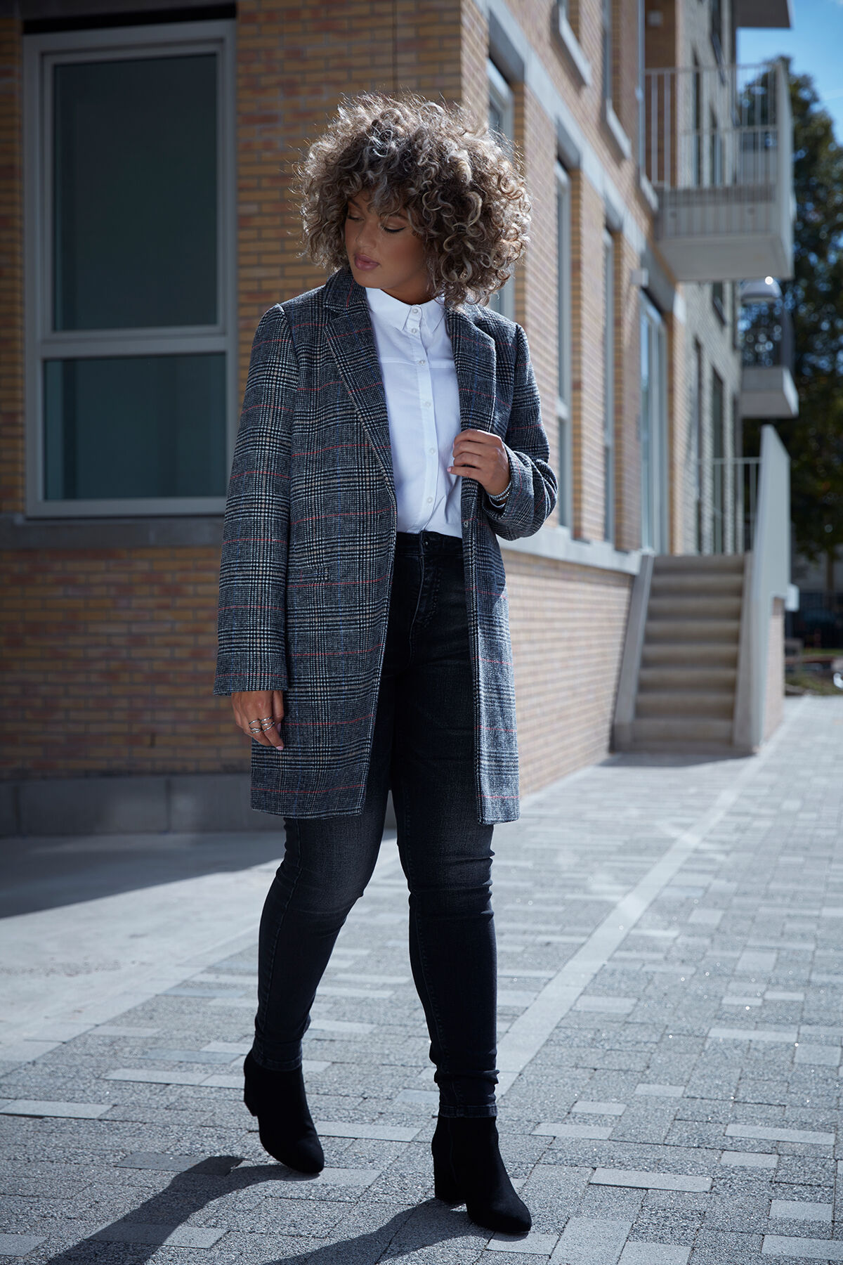 Wollen geruite jas  image number 3