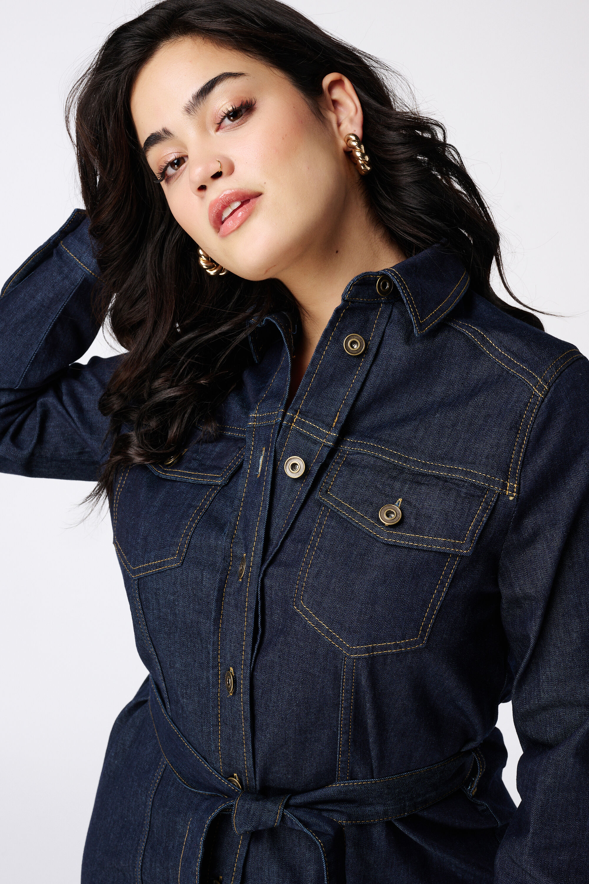 Denim jurk met ceintuur image number 4