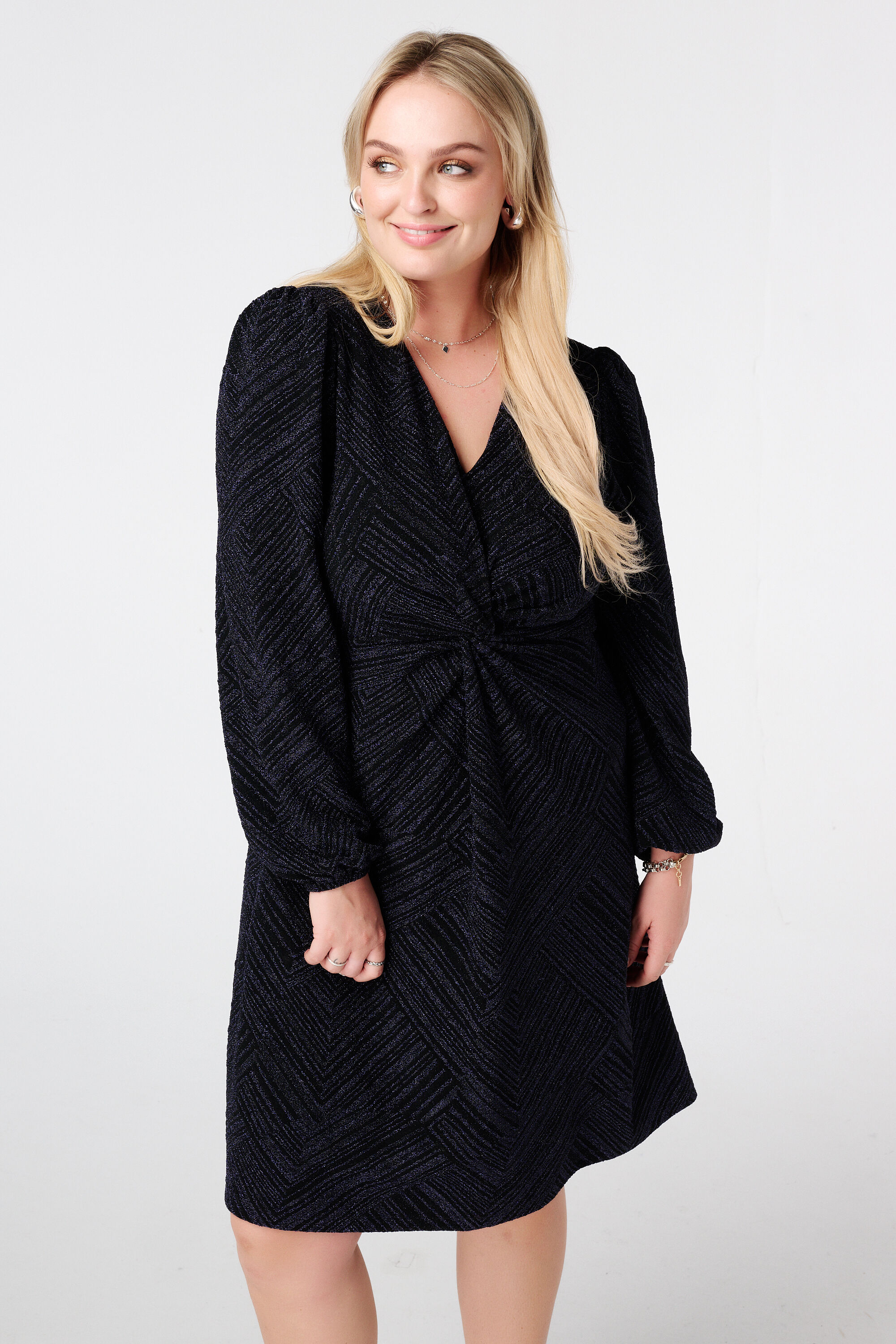 Lurex jurk met knoopdetail