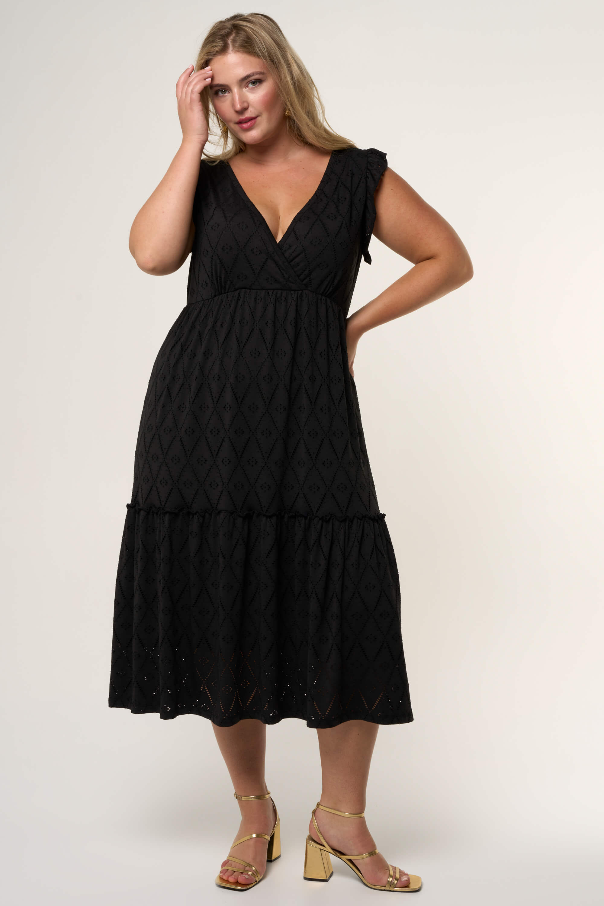 Midi jurk met broderie image number 0