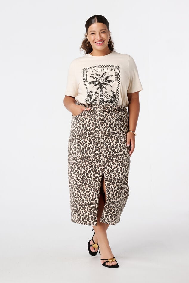 Denim rok met panterprint image number 6