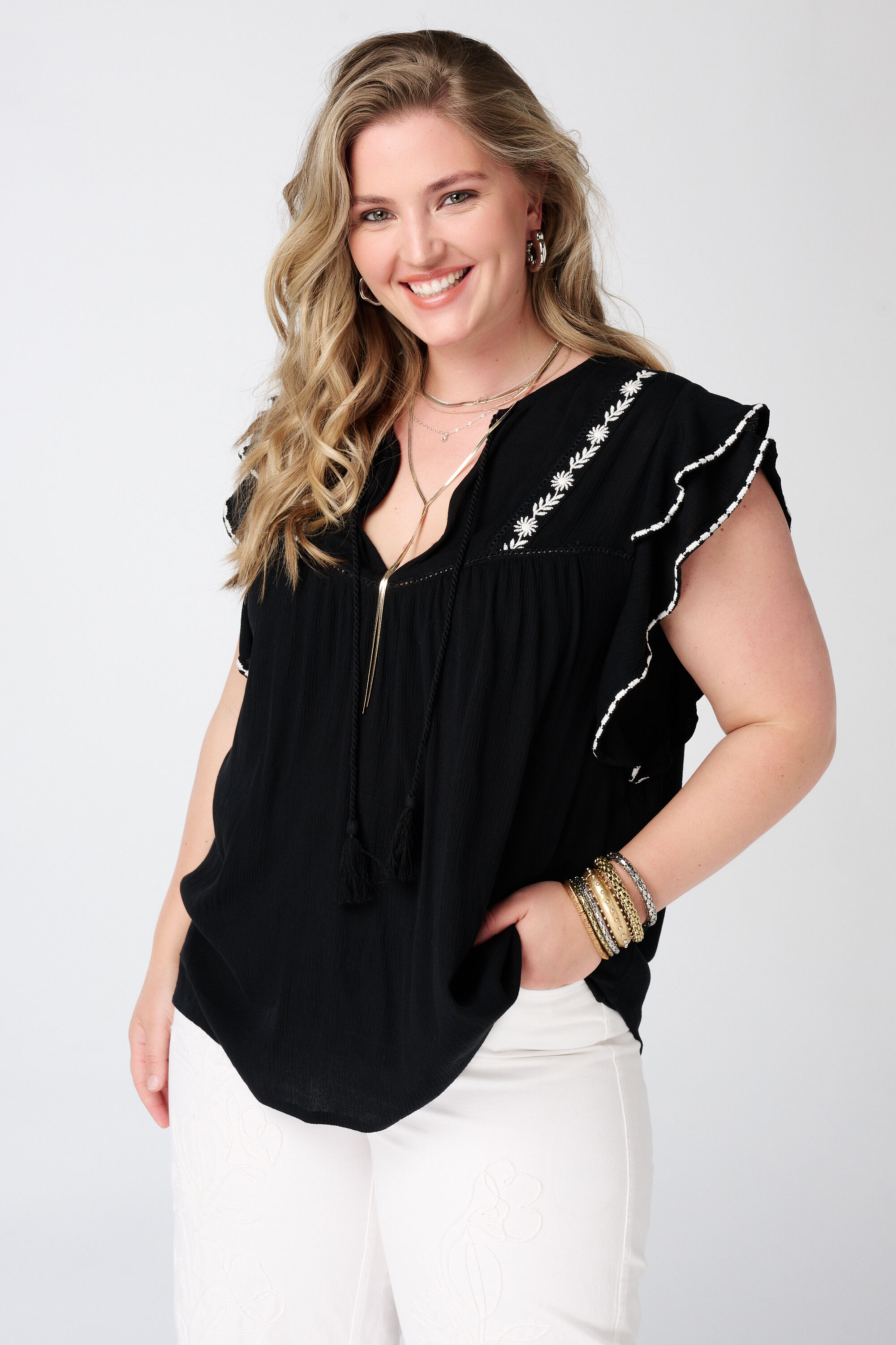 Blouse met korte ruffle mouwen