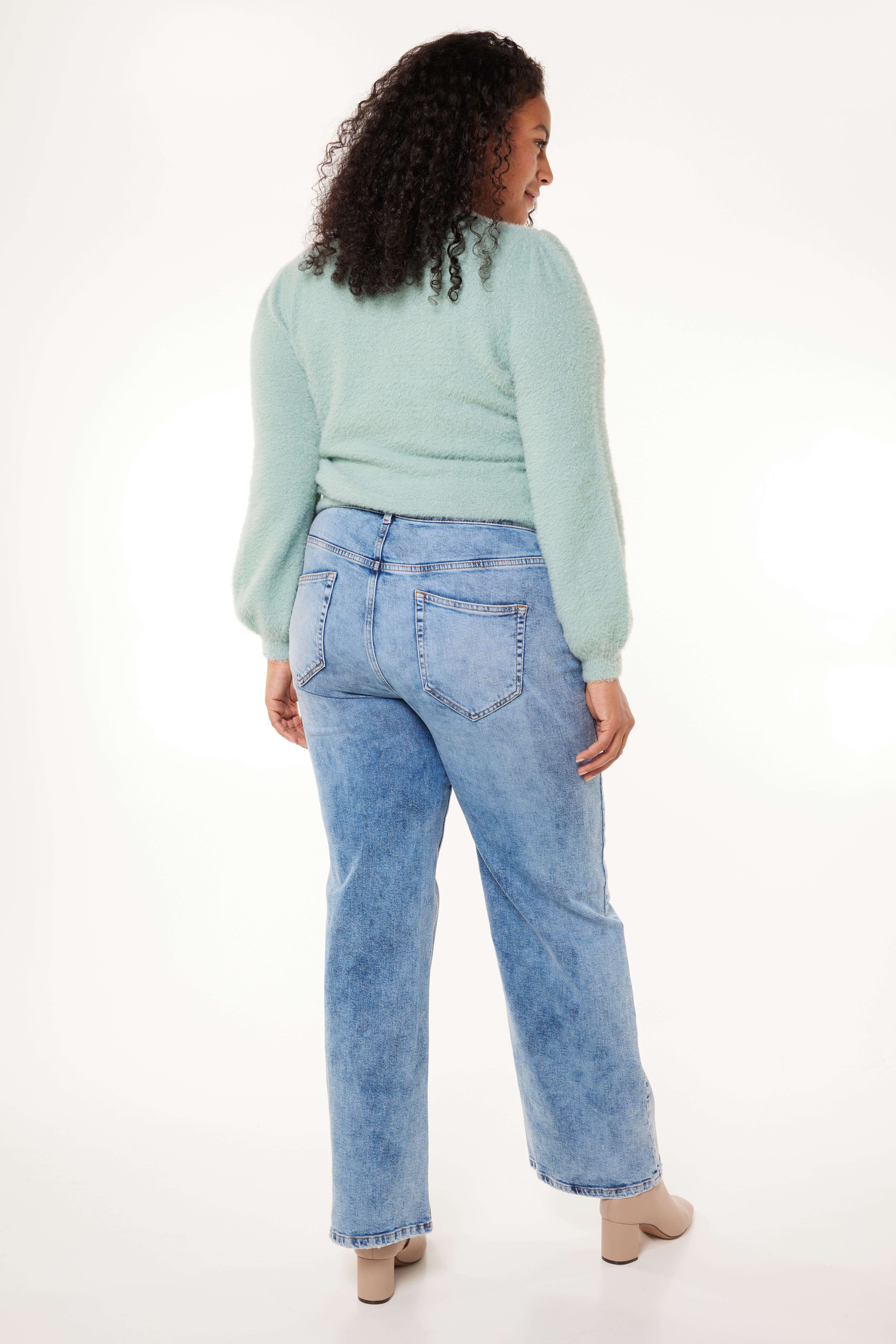 High waist jeans met wijde pijpen image number 3