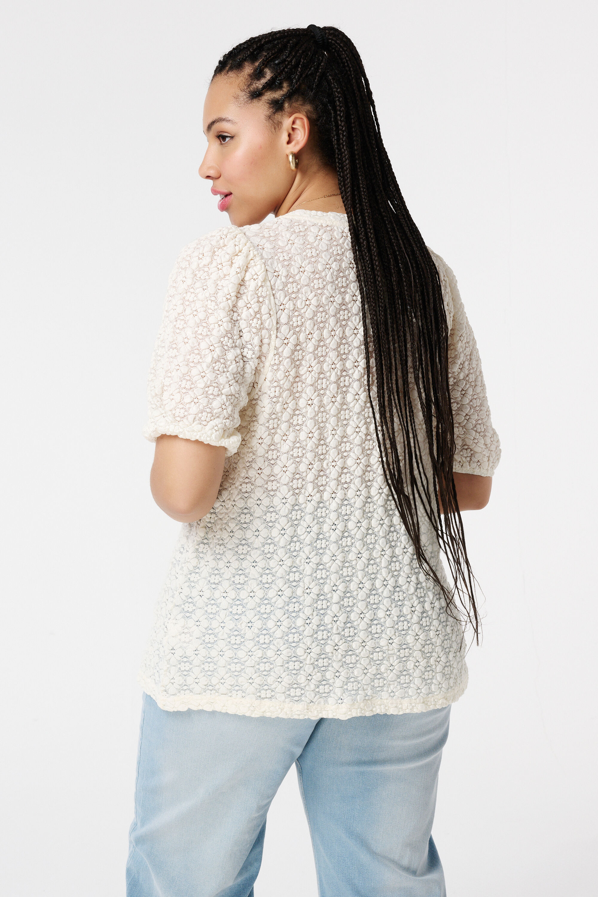 Kanten top met korte mouwen image number 3