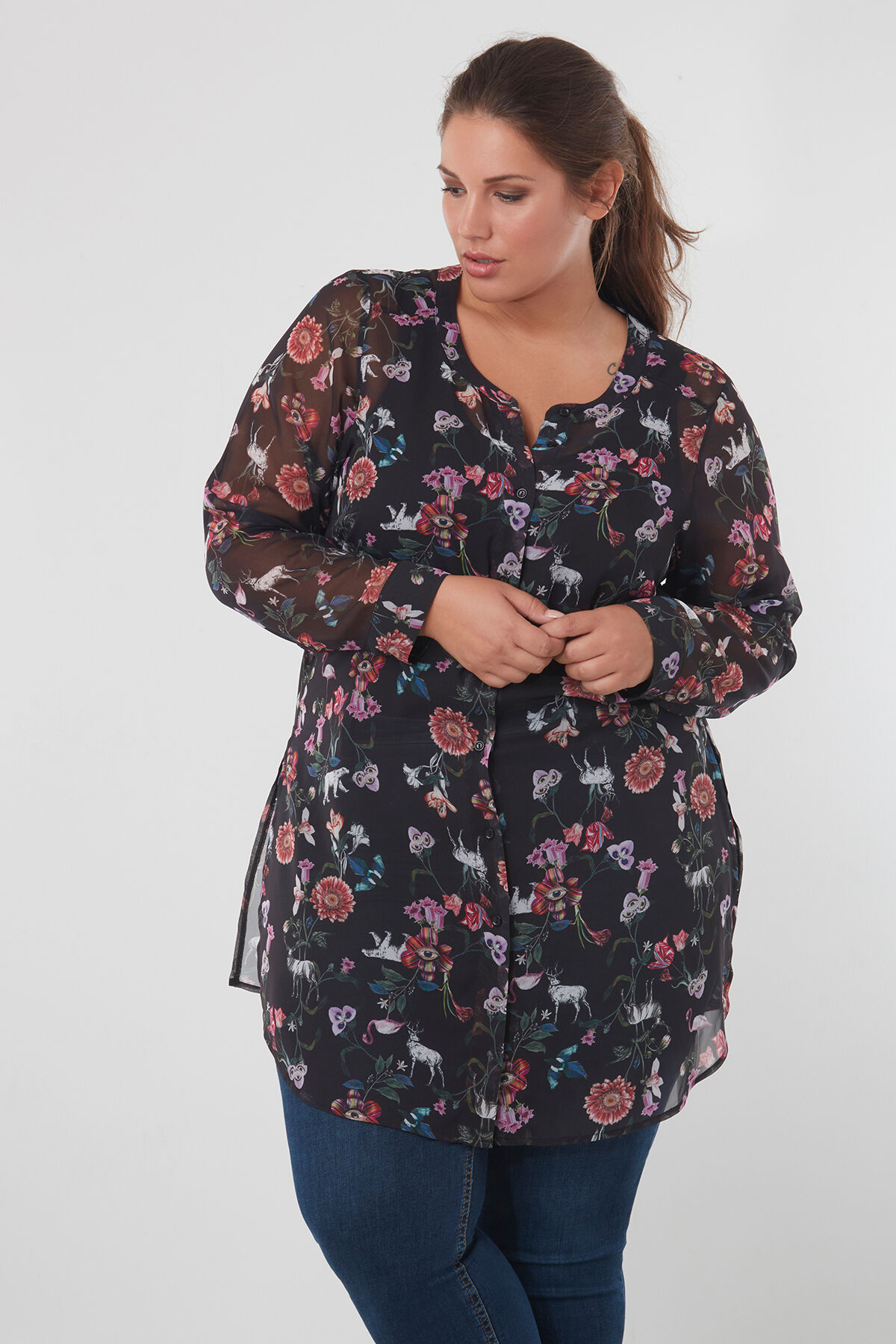Lange blouse met bloemenprint image number 0