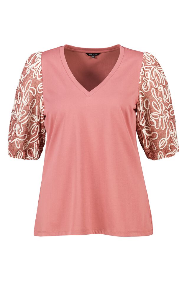 T-shirt met geborduurde mouwen image number 1