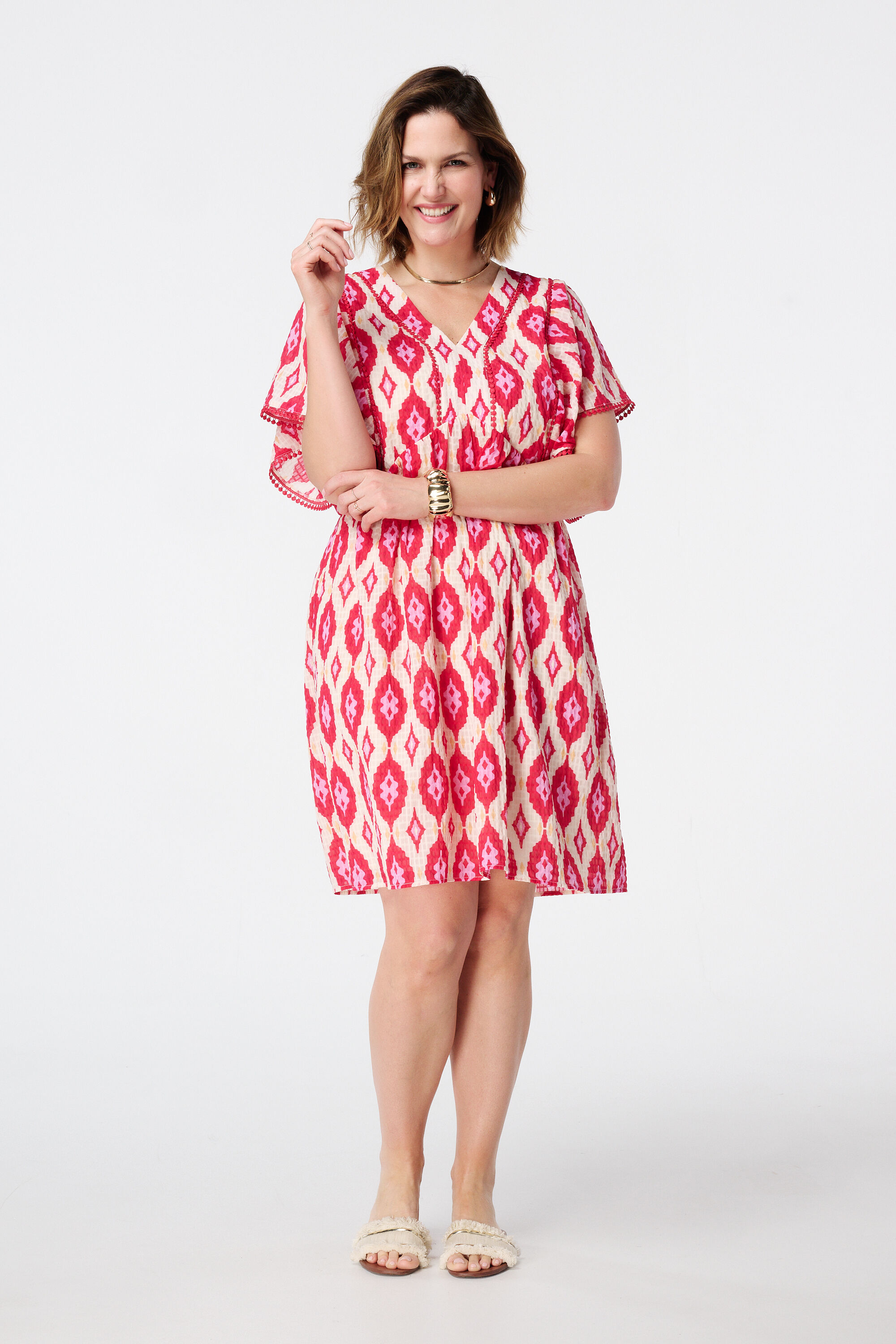 Jurk met v-hals en kapmouwtje  image number 5