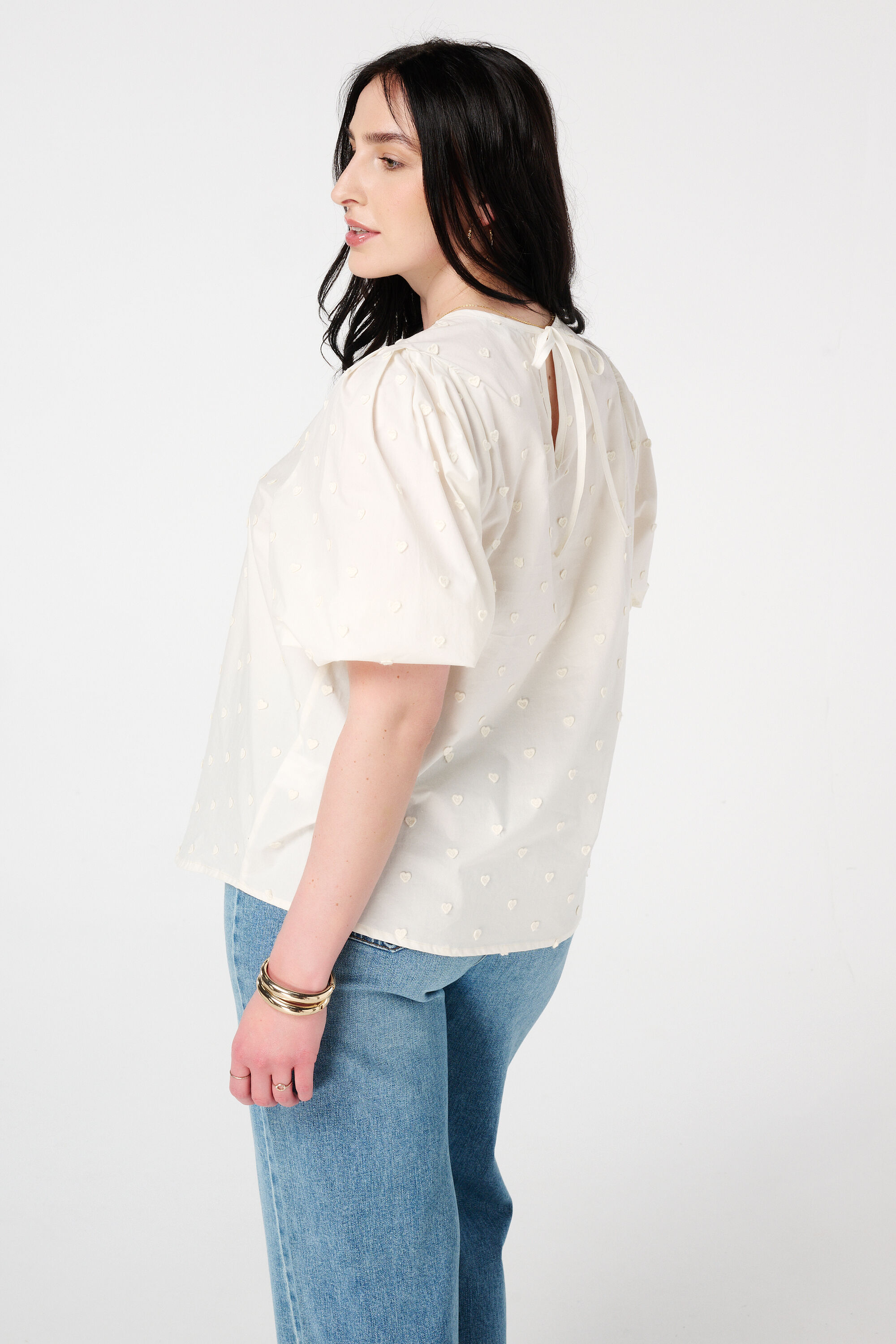 Blouse met geborduurde hartjes en driekwart mouwen image number 3