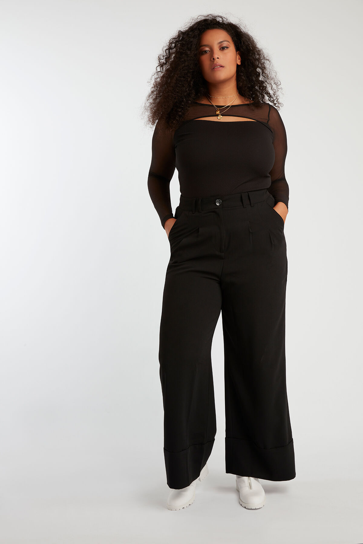 Wijde broek met bandplooien image number 6