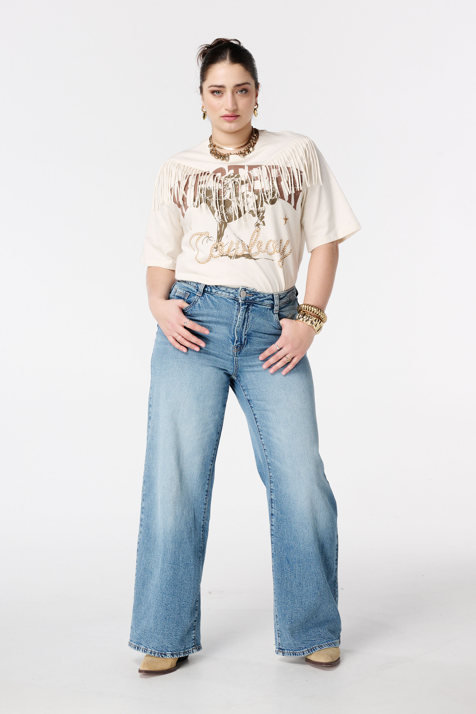 Wide leg jeans met hoge taille image number 0