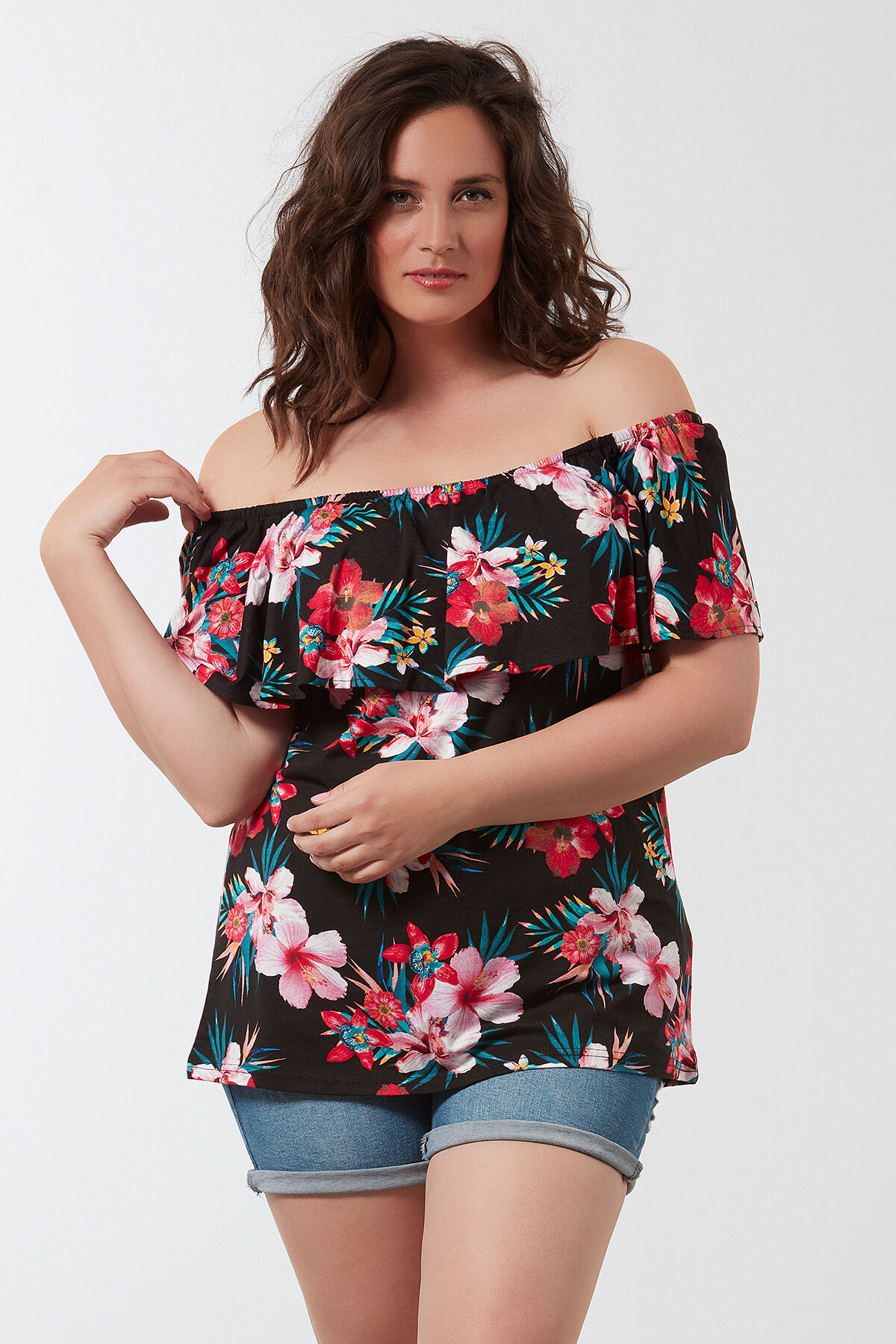 Off-shoulder top met bloemenprint image number 0