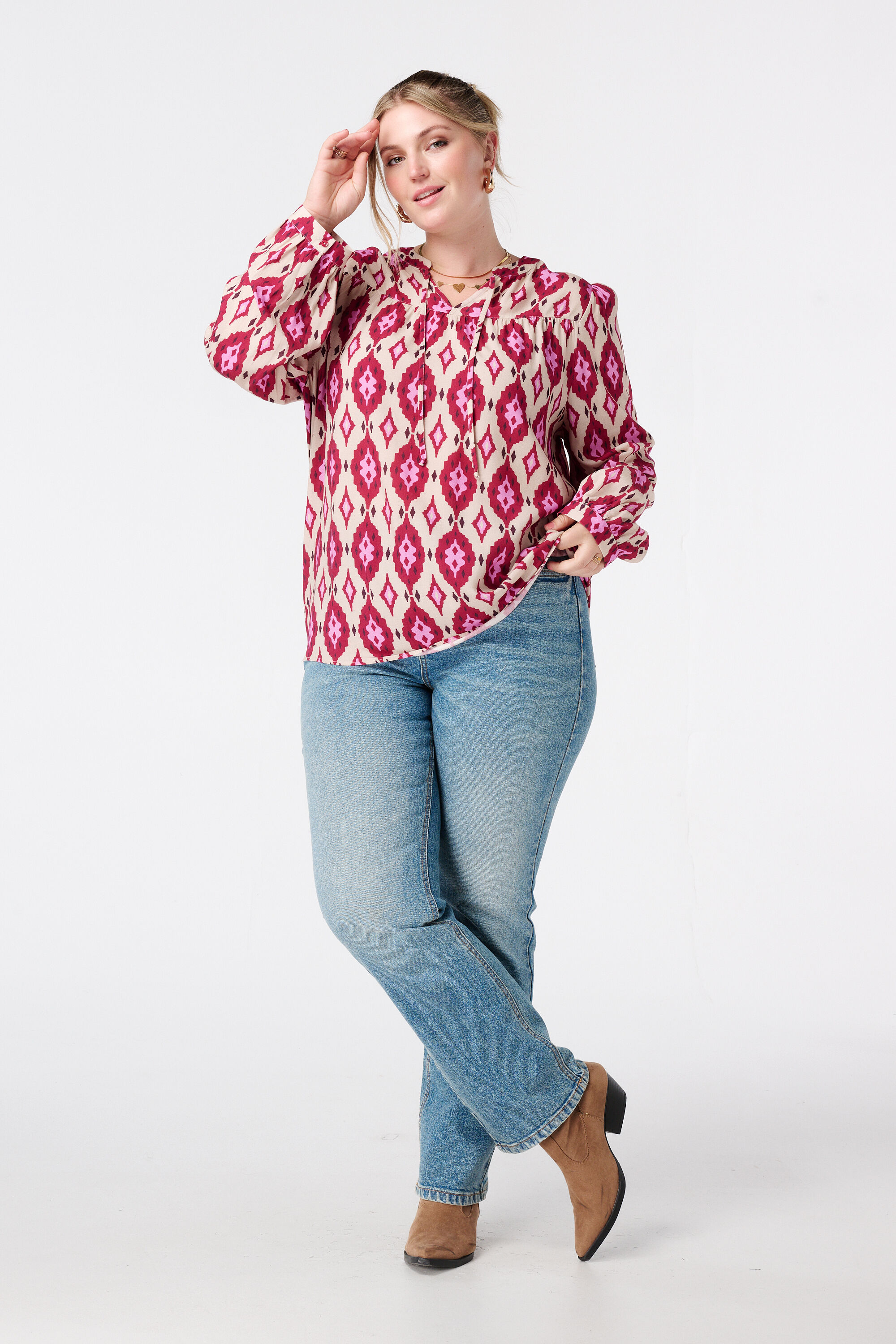 Blouse met print en klosjes image number 5