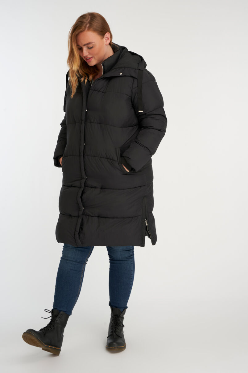 Lange gewatteerde jas met capuchon image number 5