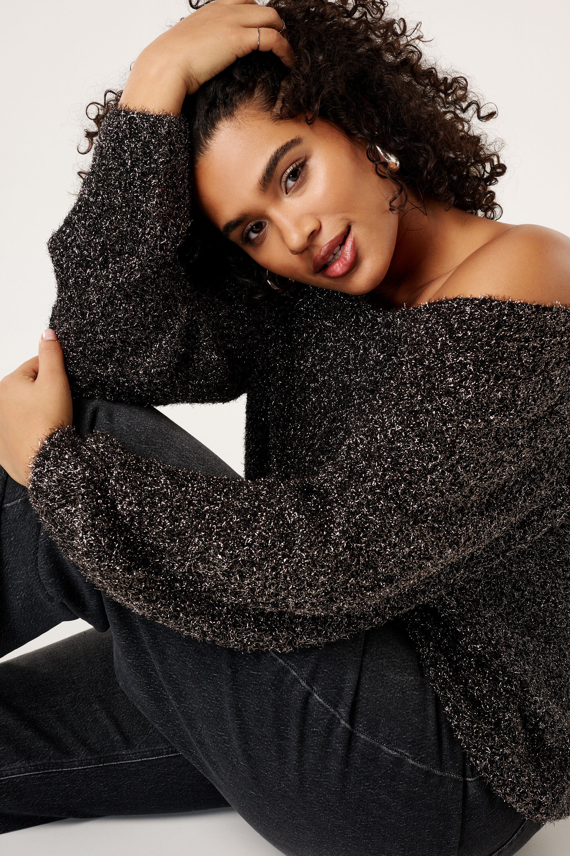 Fluffy trui met lurex image number 6