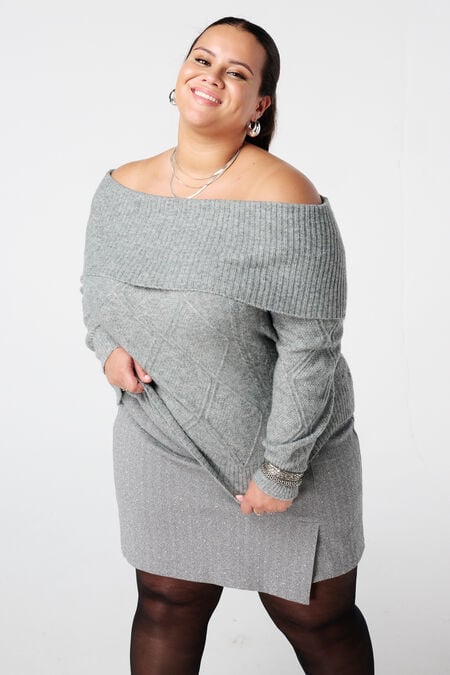 Off-shoulder trui met kabelpatroon Off-shoulder trui met kabelpatroon