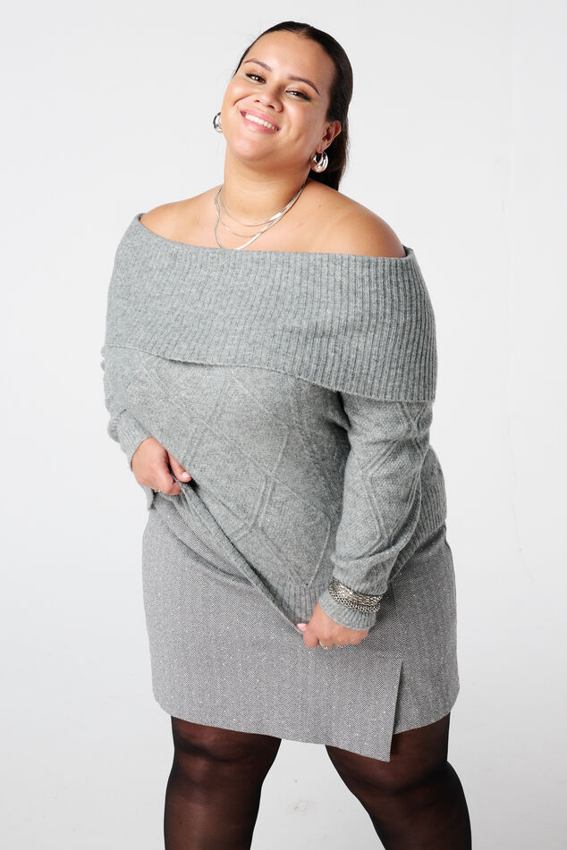 Off-shoulder trui met kabelpatroon image number 0
