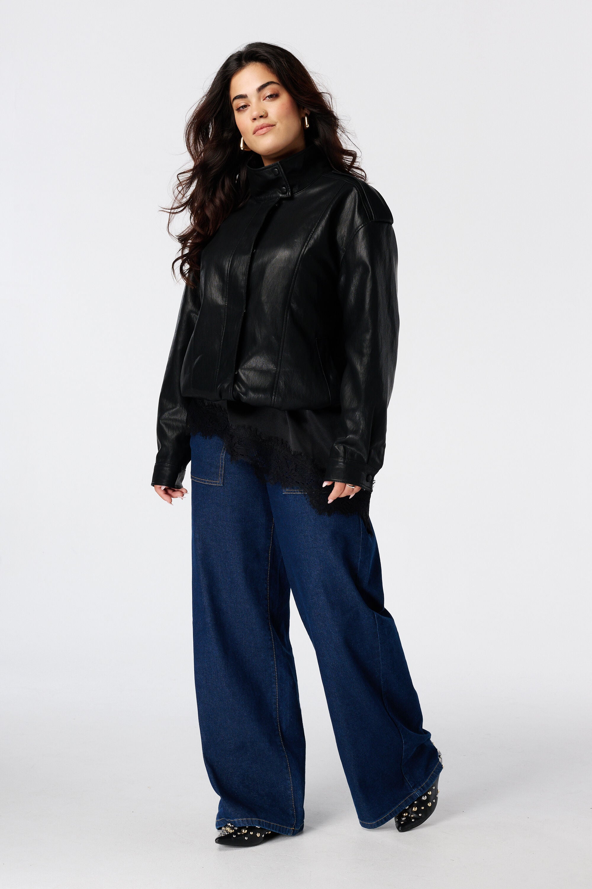 PU jacket met hoge kraag image number 5