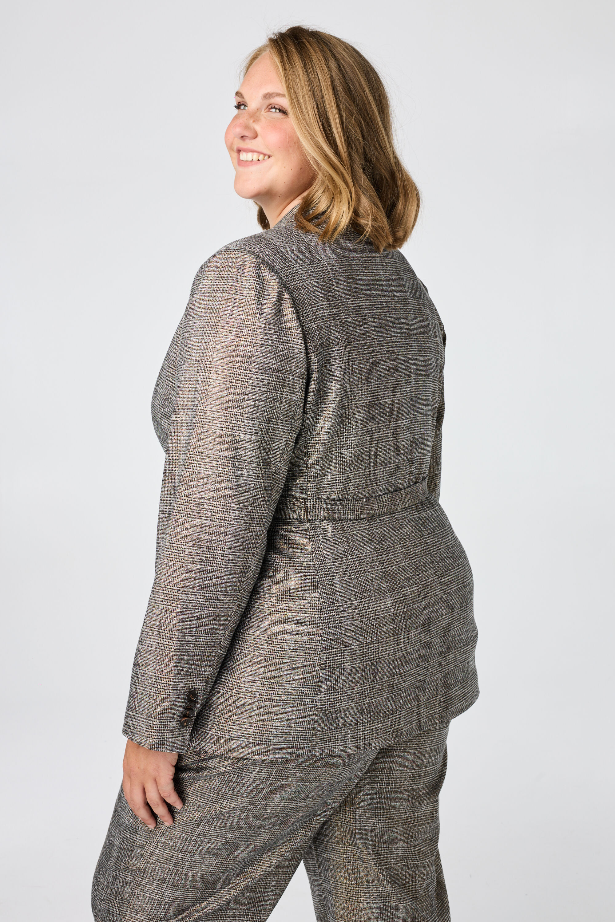 Geruite blazer met ceintuur image number 3