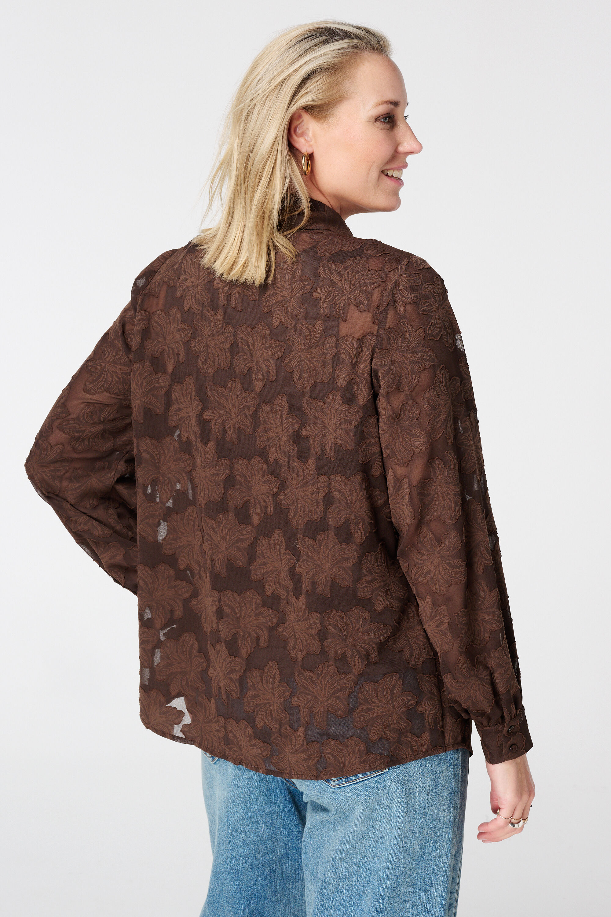 Sheer blouse met bloemen structuur image number 3