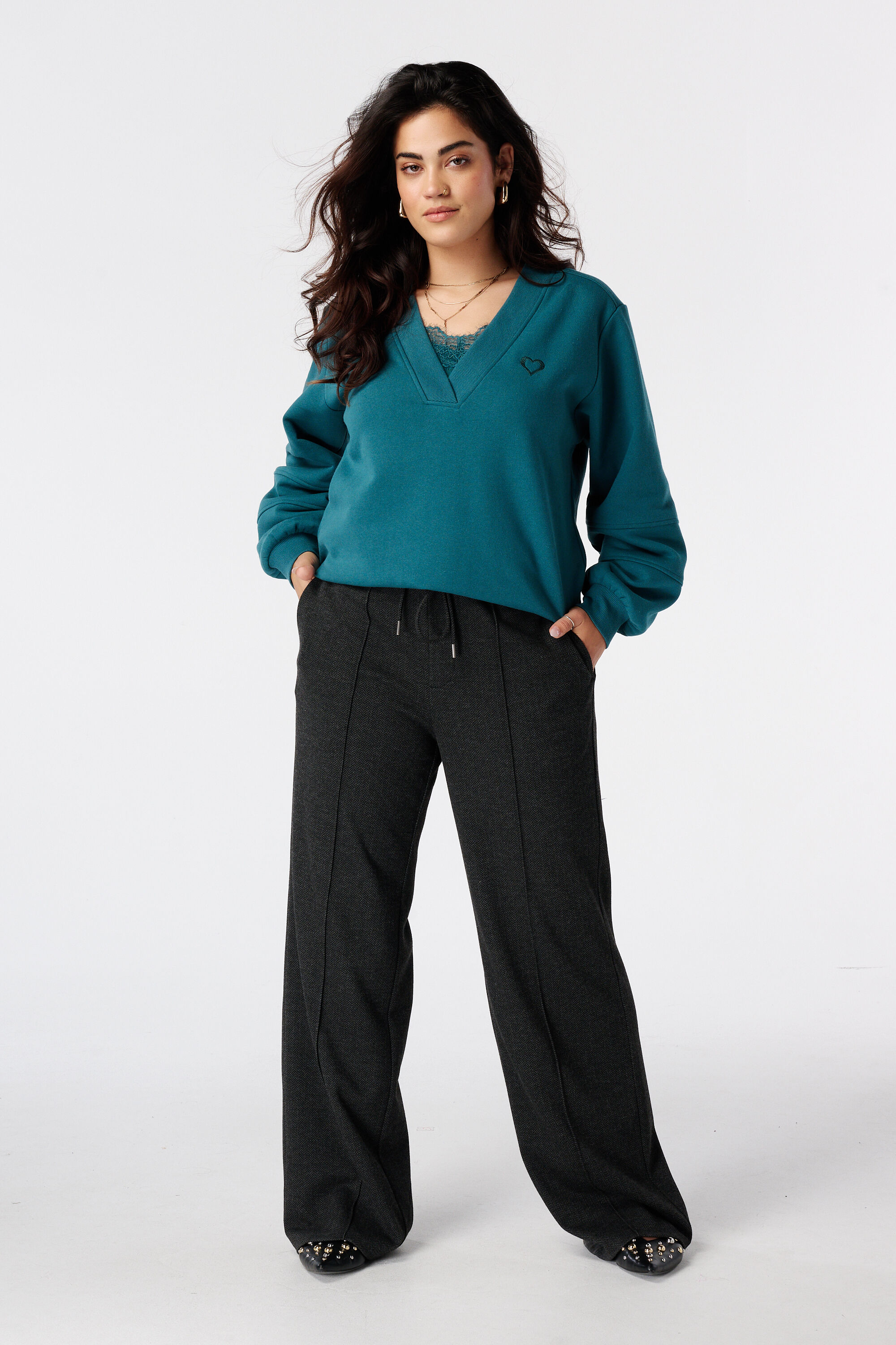 Broek met elastische taille en ruiten image number 6