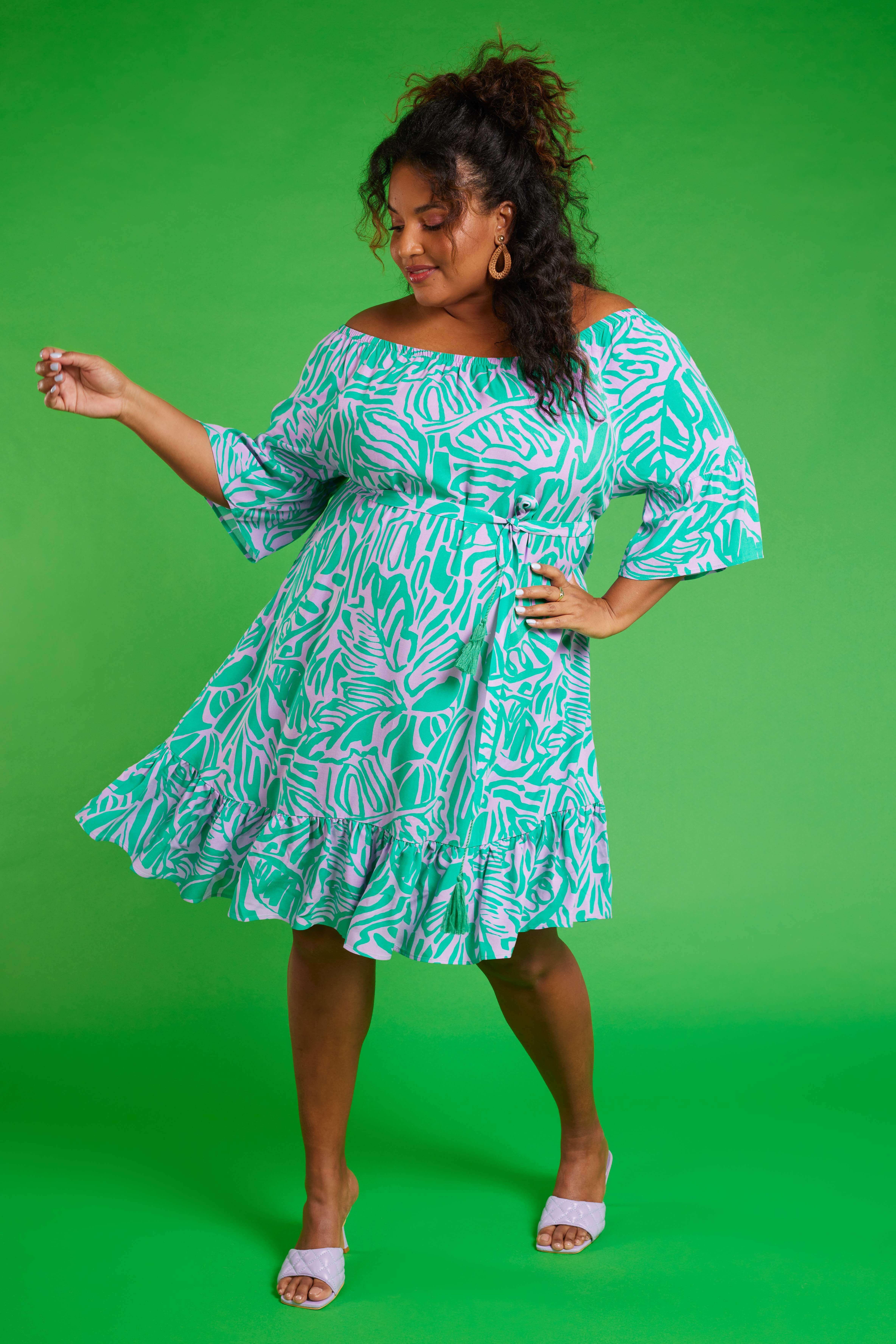 Off shoulder jurkje met print