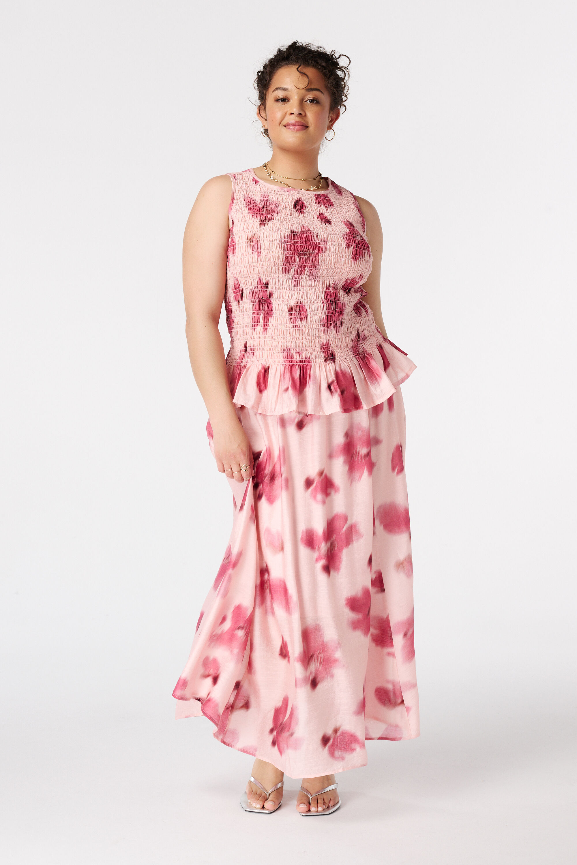 Rok in satijnlook met bloemenprint