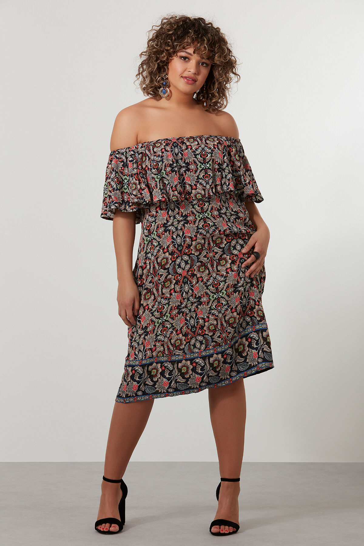 Off-shoulder jurk met ruffle image number 4