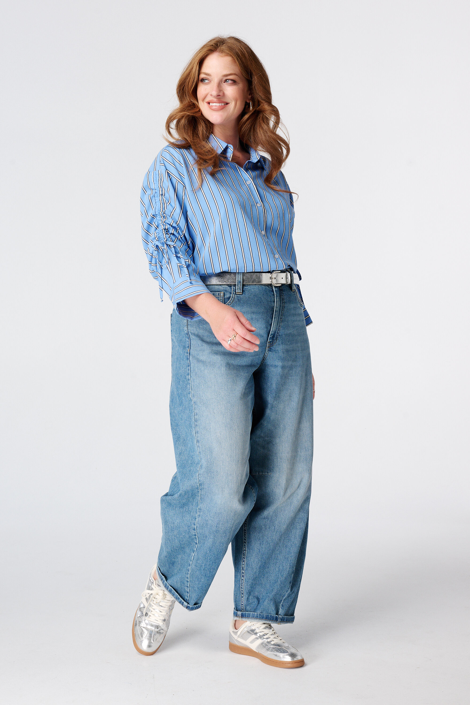 Gestreepte blouse met drawstring image number 3