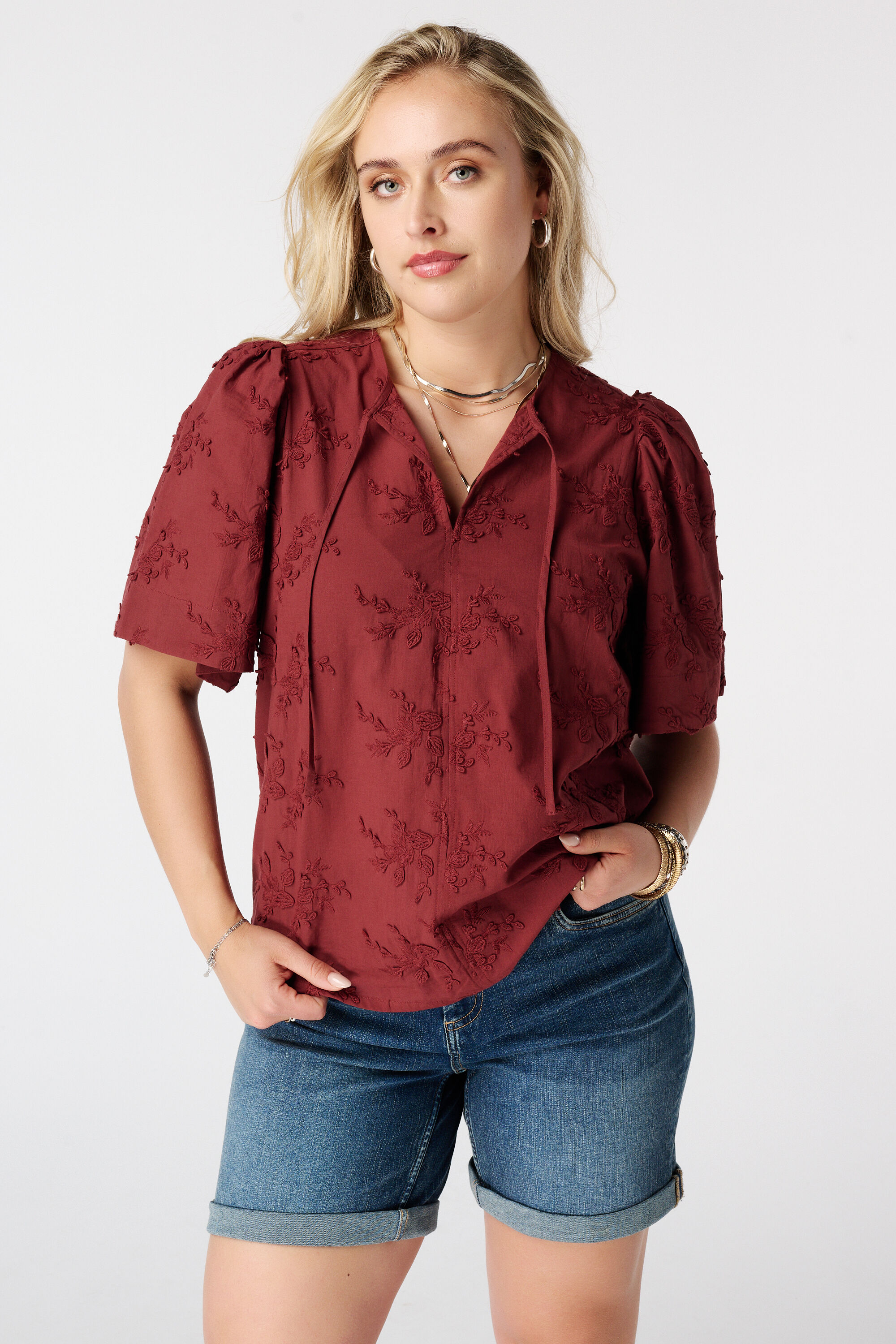 Katoenen blouse met borduursel