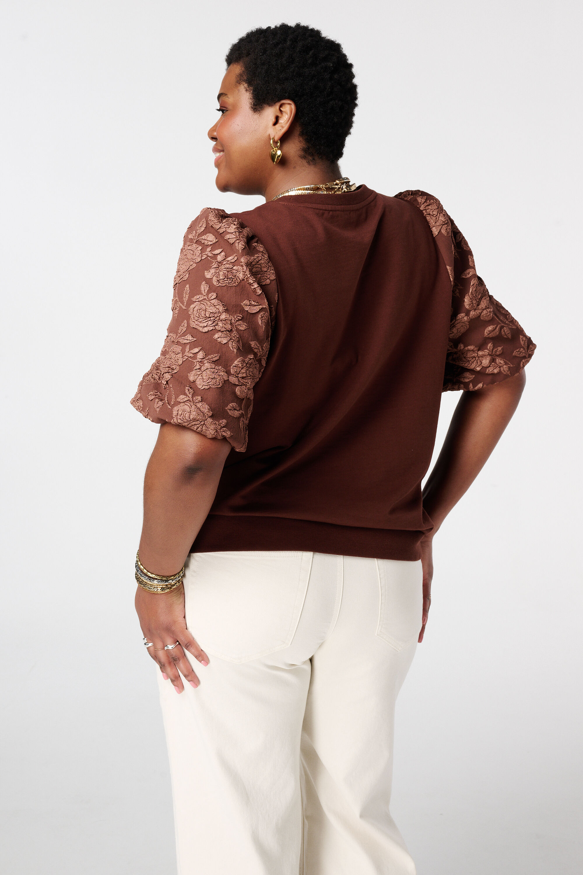 Top met jacquard mouwen image number 3