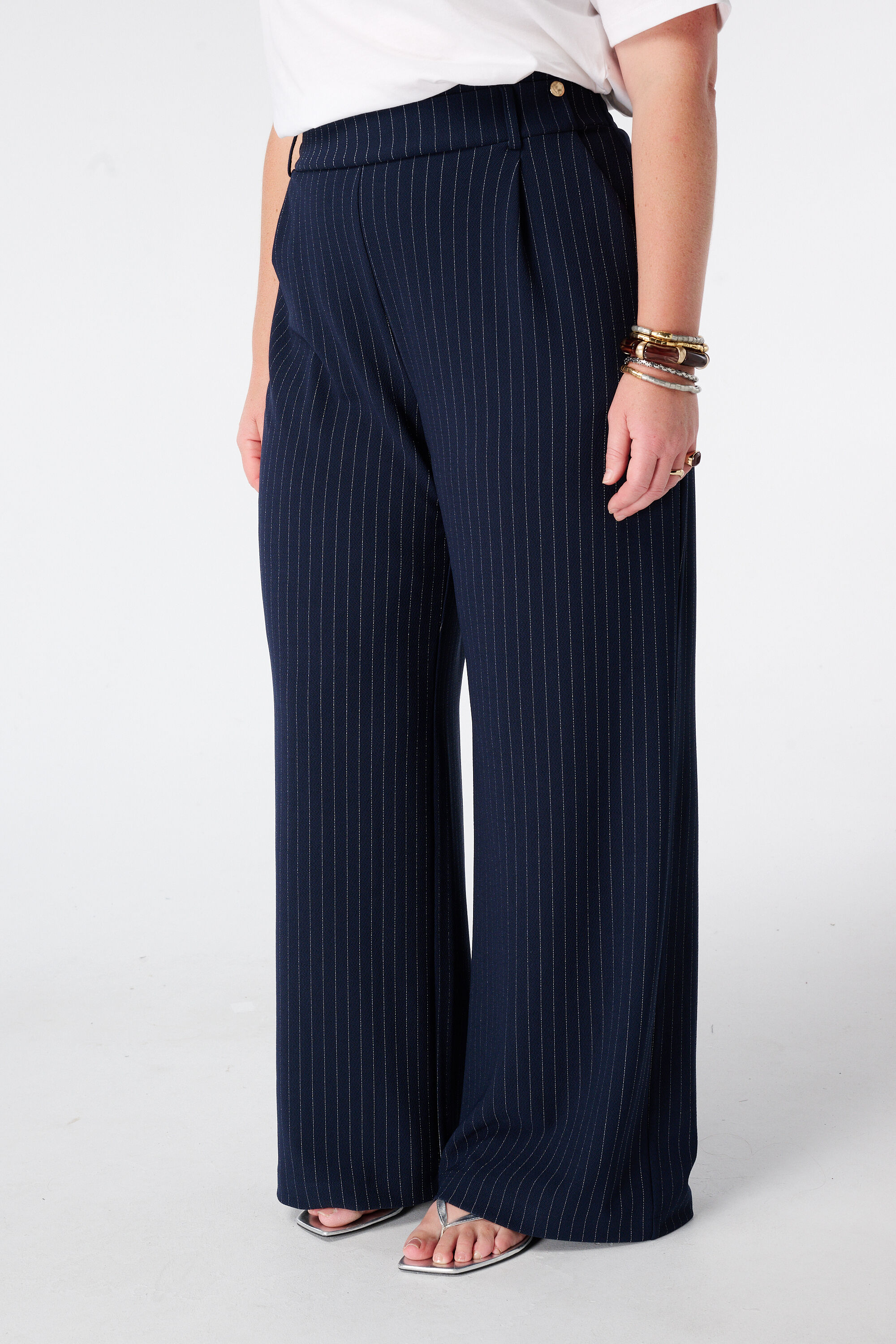 Wide leg broek met krijtstreep image number 5