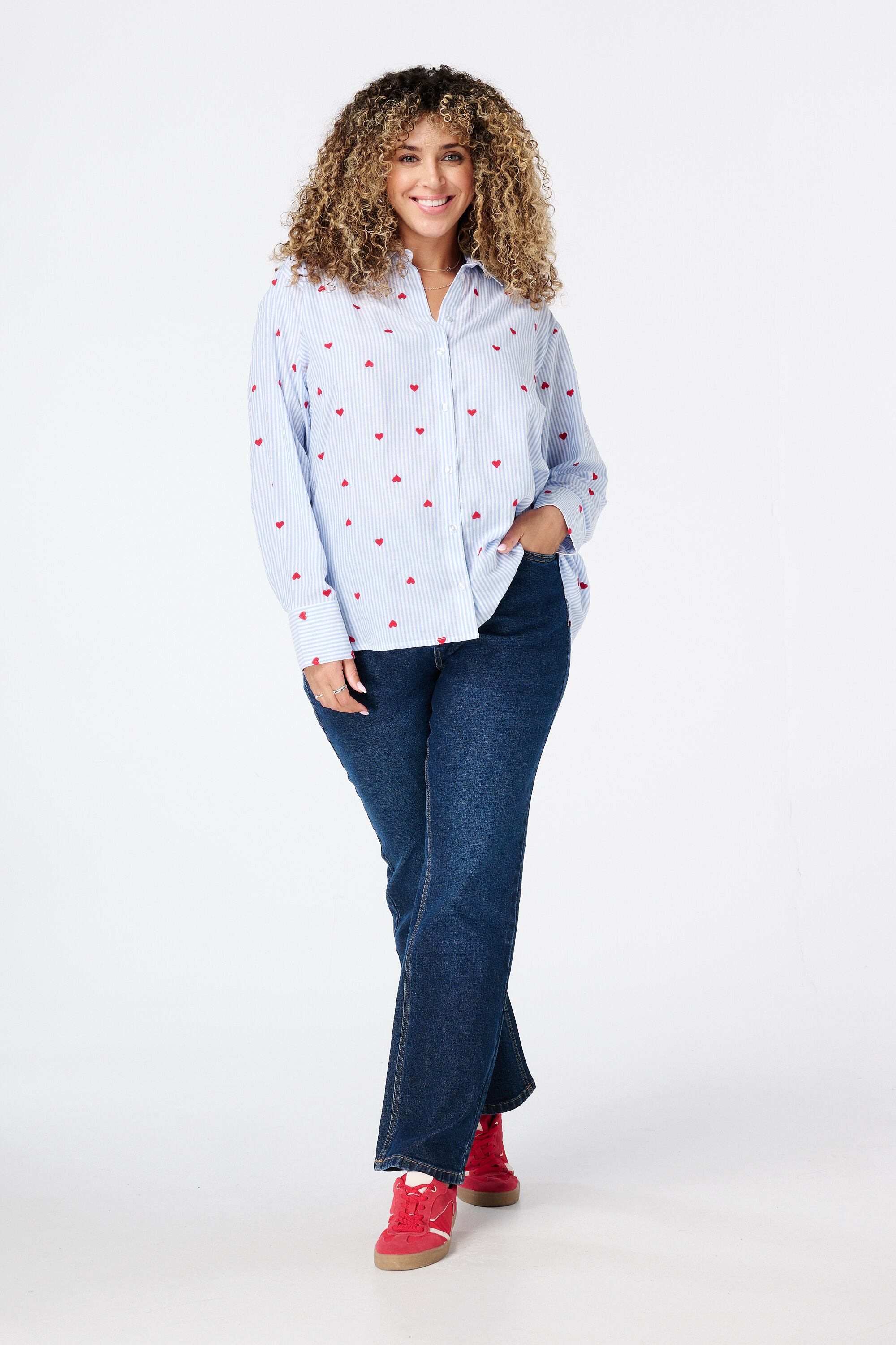 Gestreepte blouse met hartjes image number 5