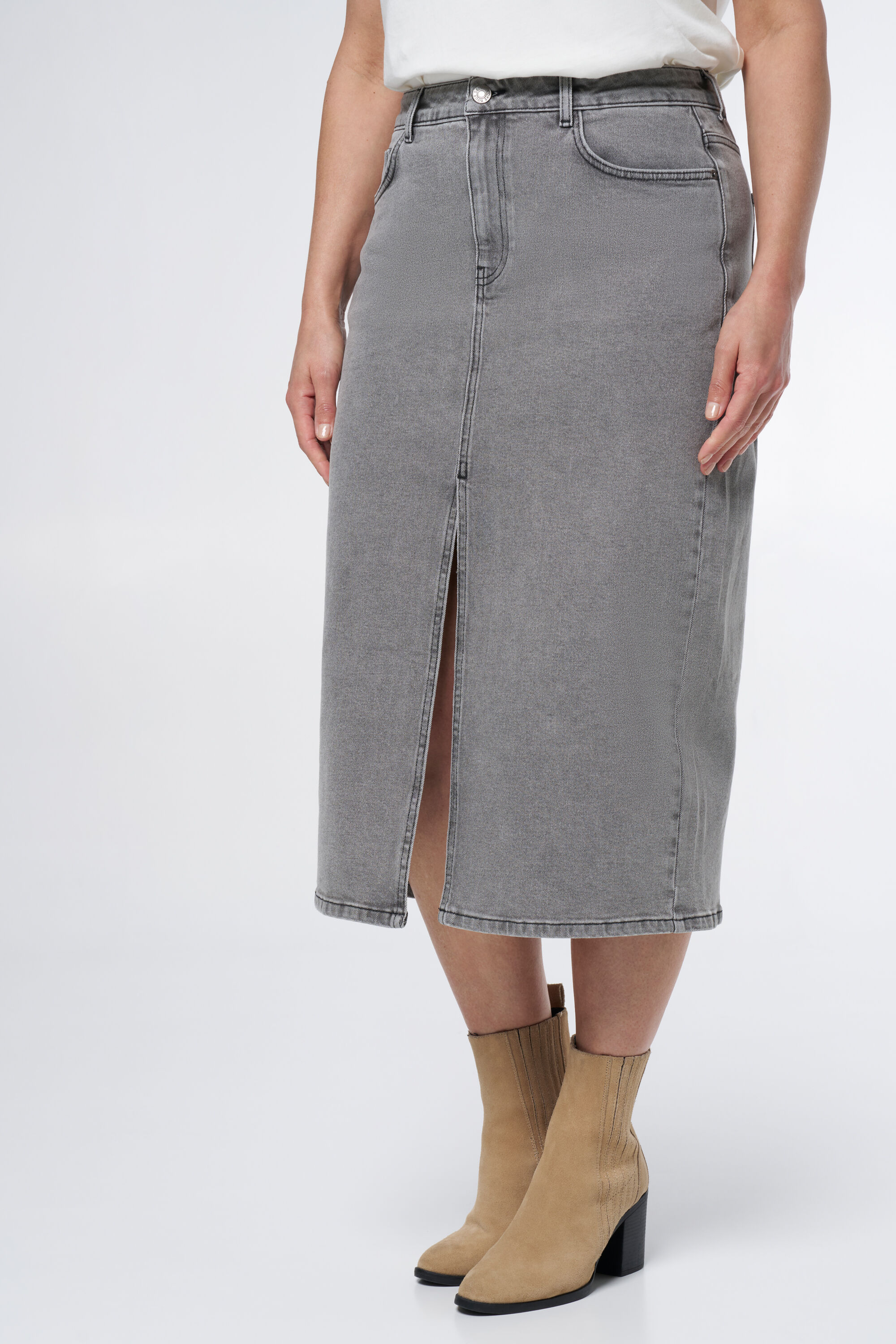 Midi denim rok met split image number 5