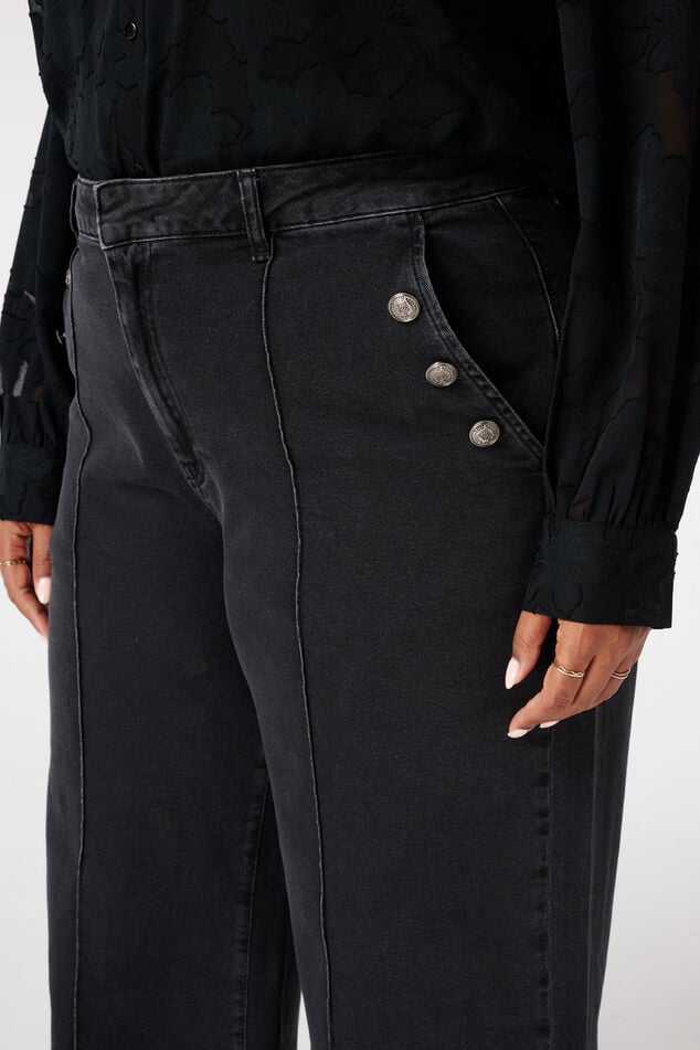 Wide leg jeans met sierknopen image number 4