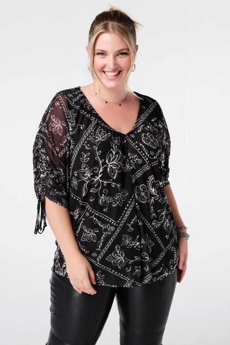Blouse met print en drawstring mouwen Blouse met print en drawstring mouwen