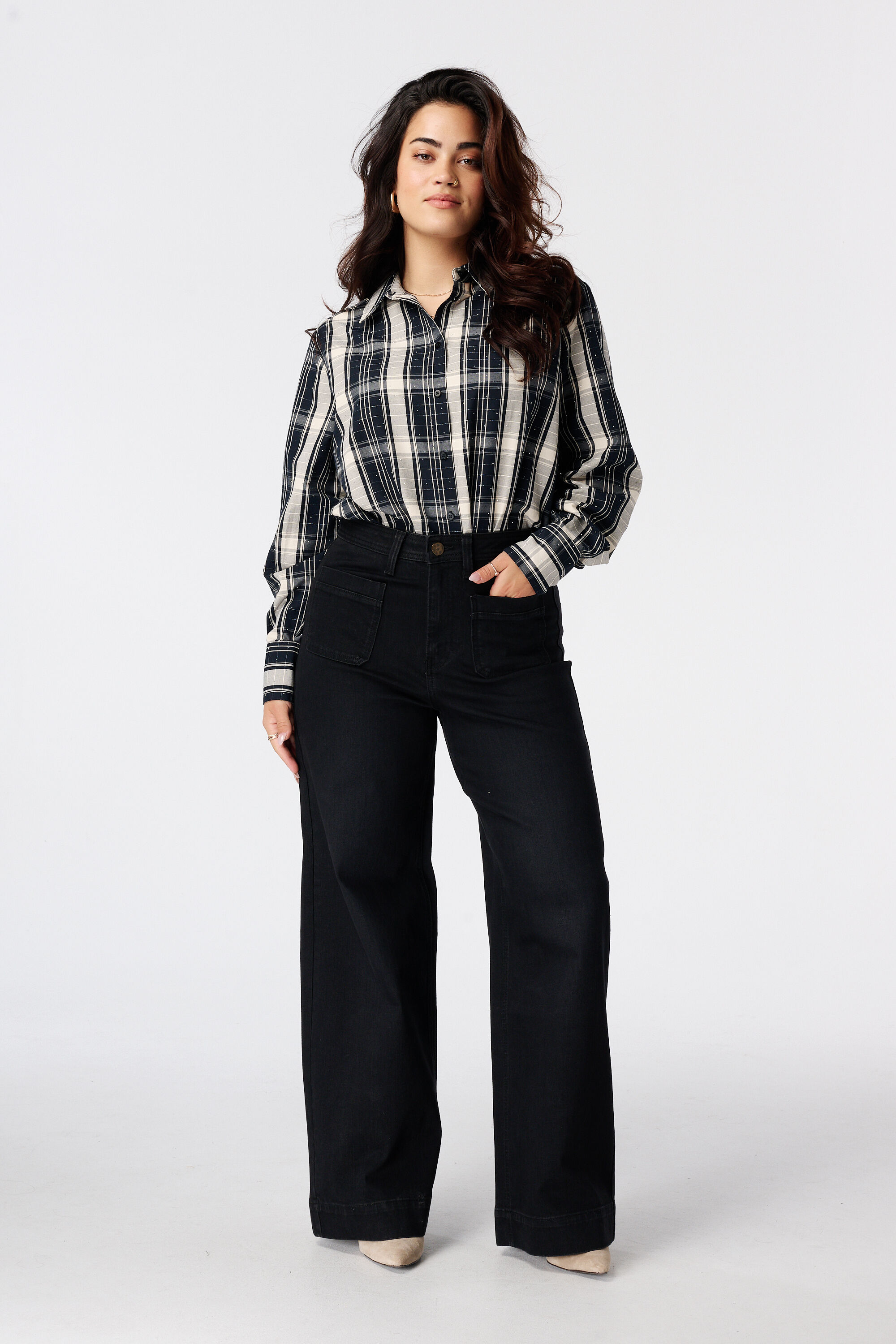Wide leg jeans met voorzakken