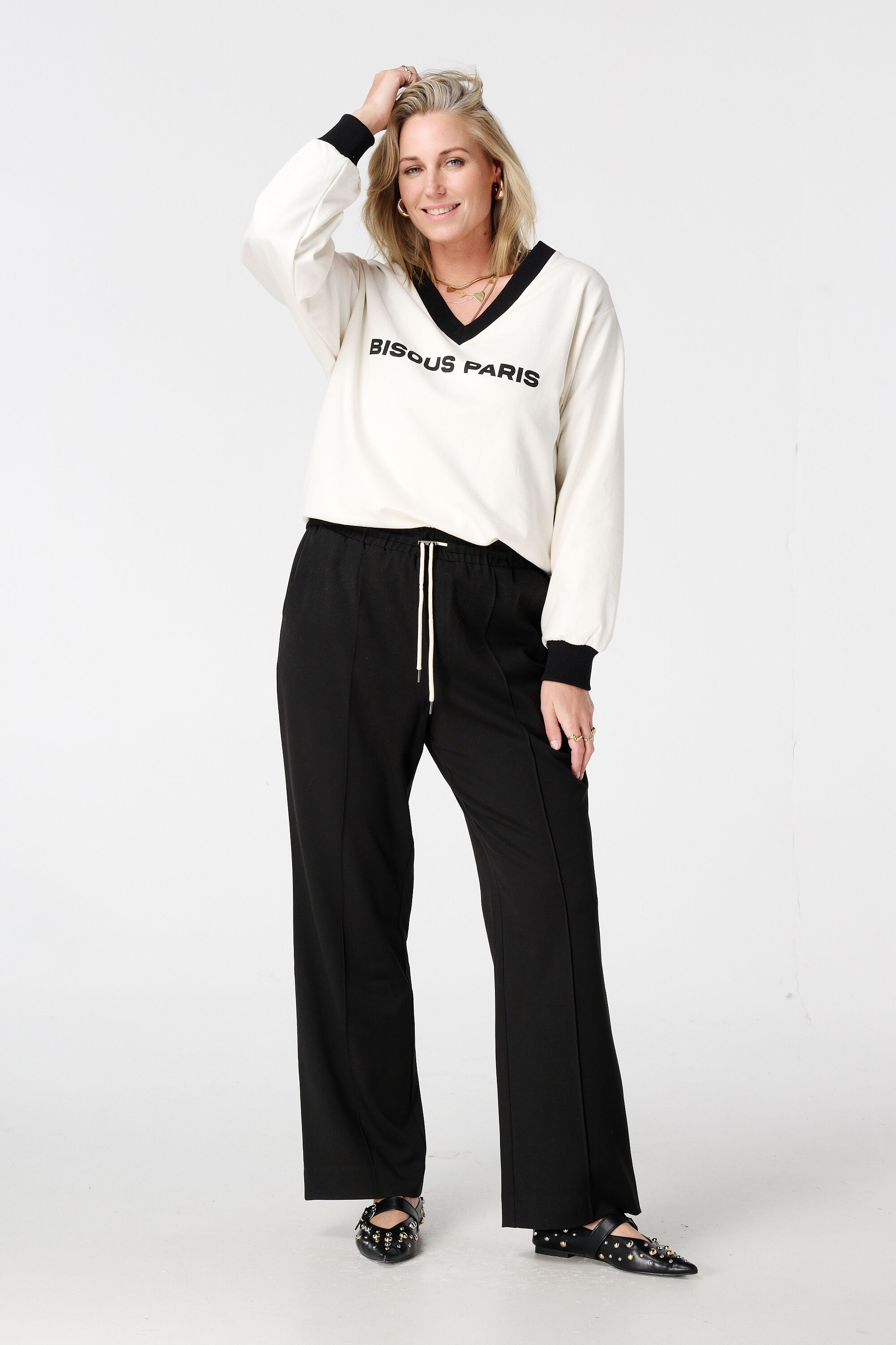 Sweater met V-hals en contrast boorden image number 5