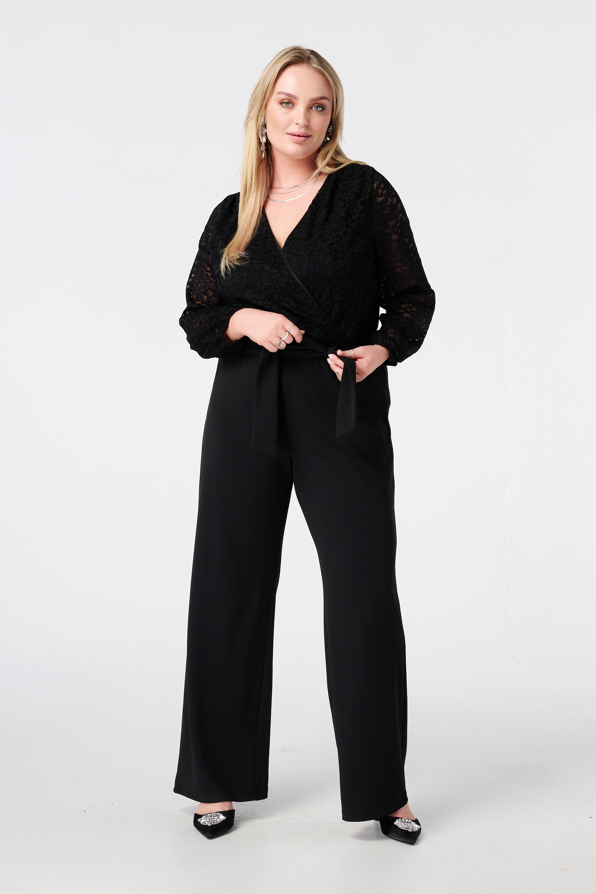 Jumpsuit met kanten top en wide leg