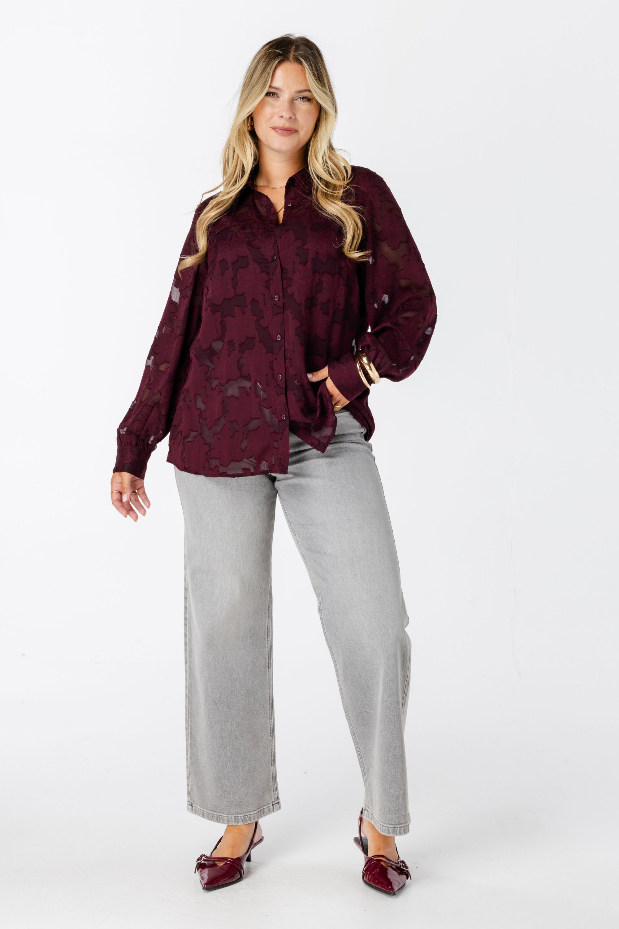 Sheer blouse met bloemen structuur image number 6