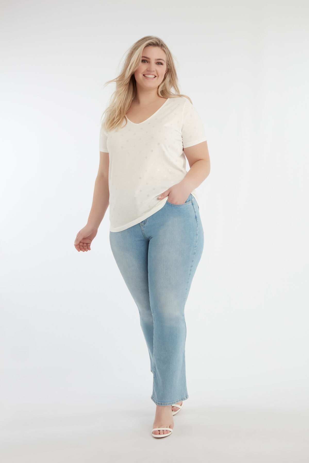 &Eacute;cru T-shirt met foil print image number 5