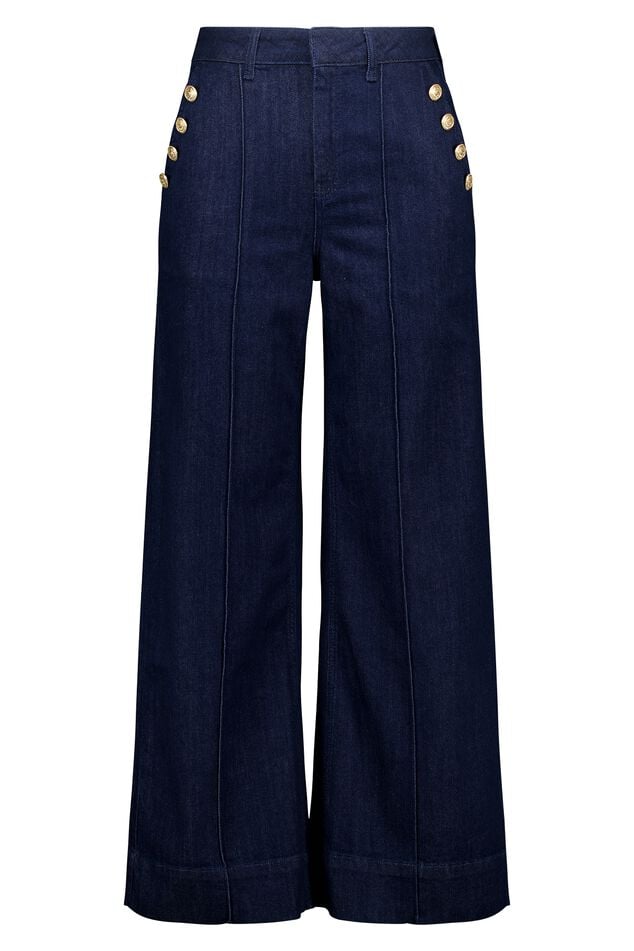Denim pantalon met gouden knopen image number 1