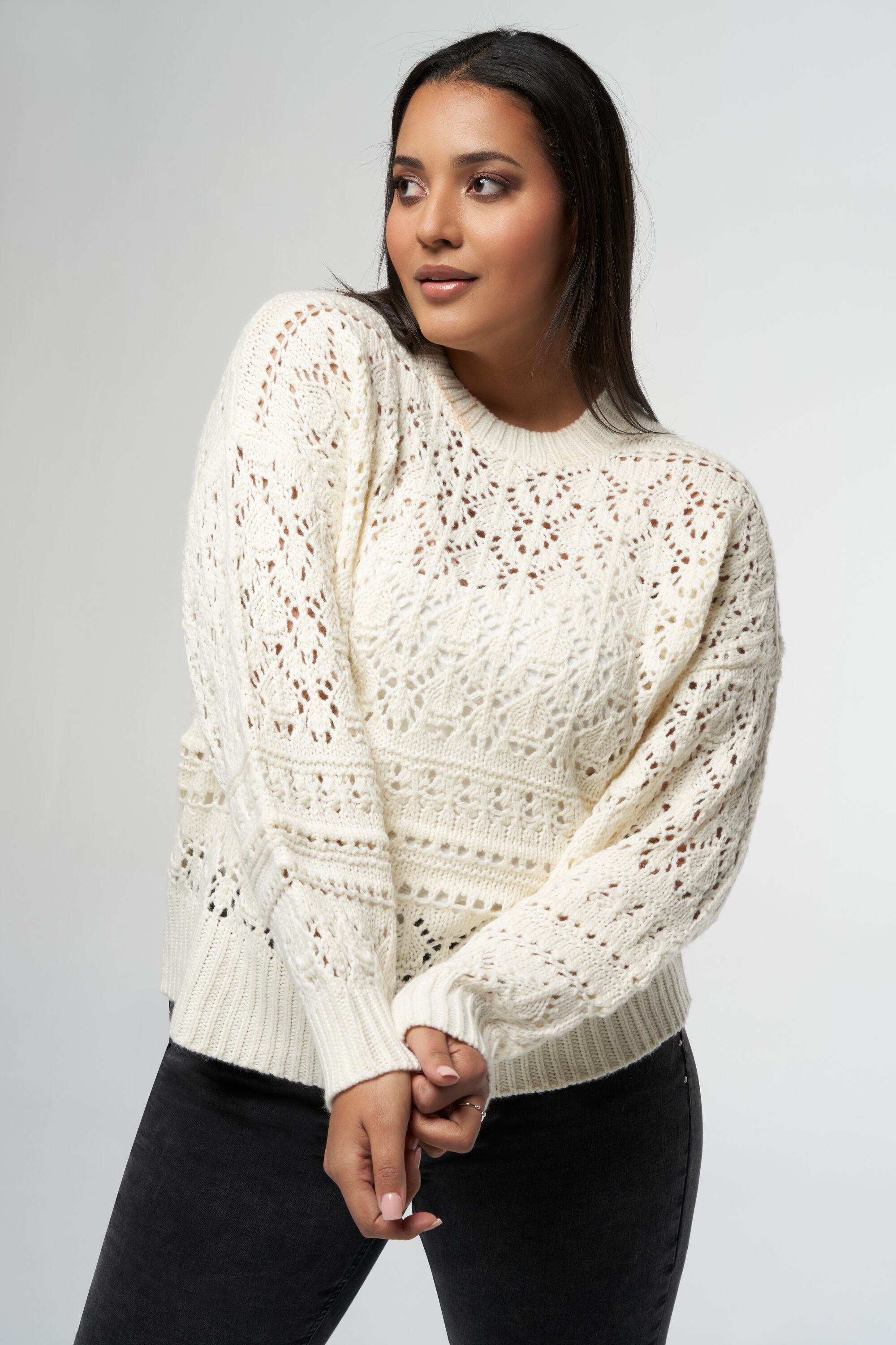 Gebreide trui met ajour patroon image number 6