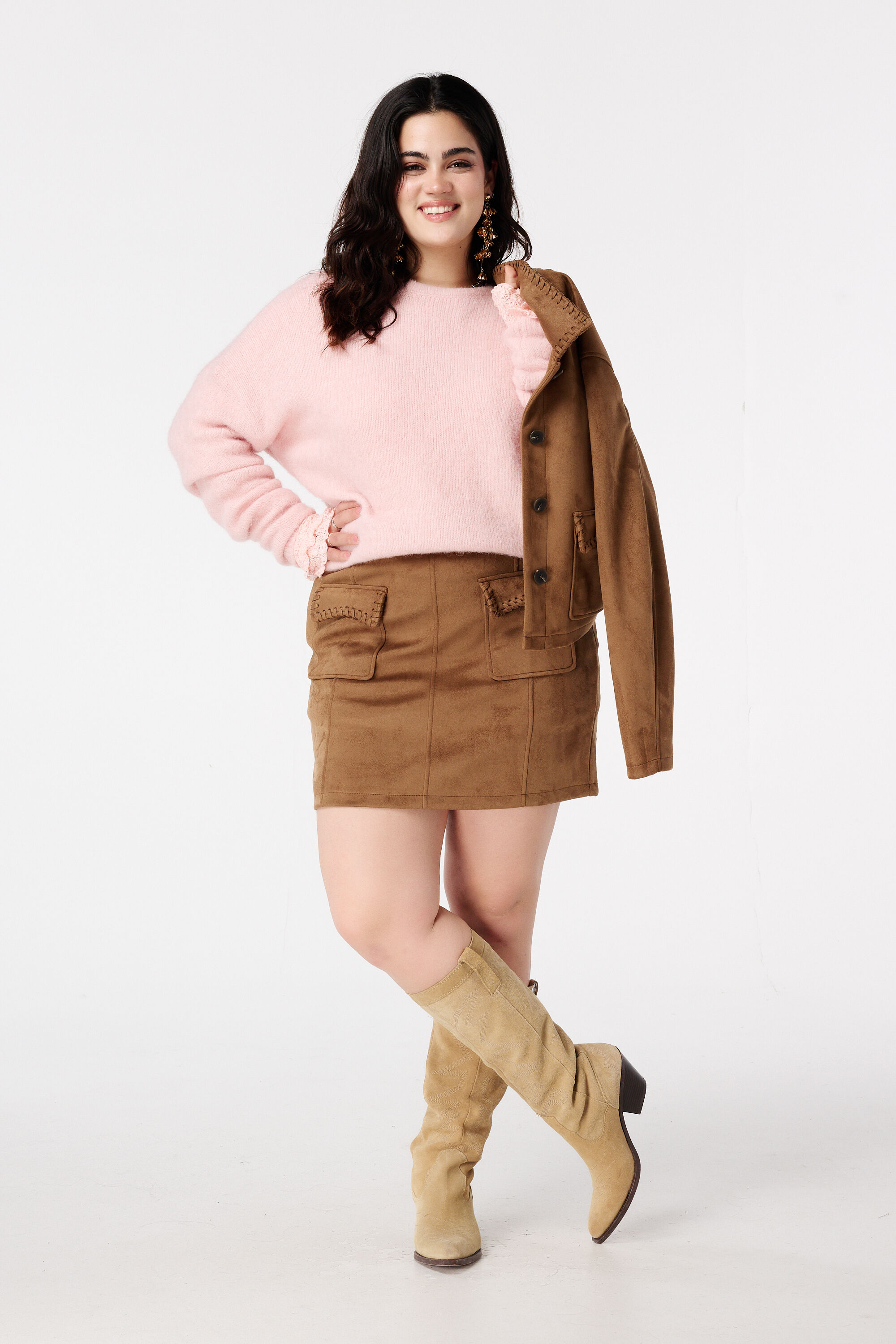 Suedine rokje met sierstiksels