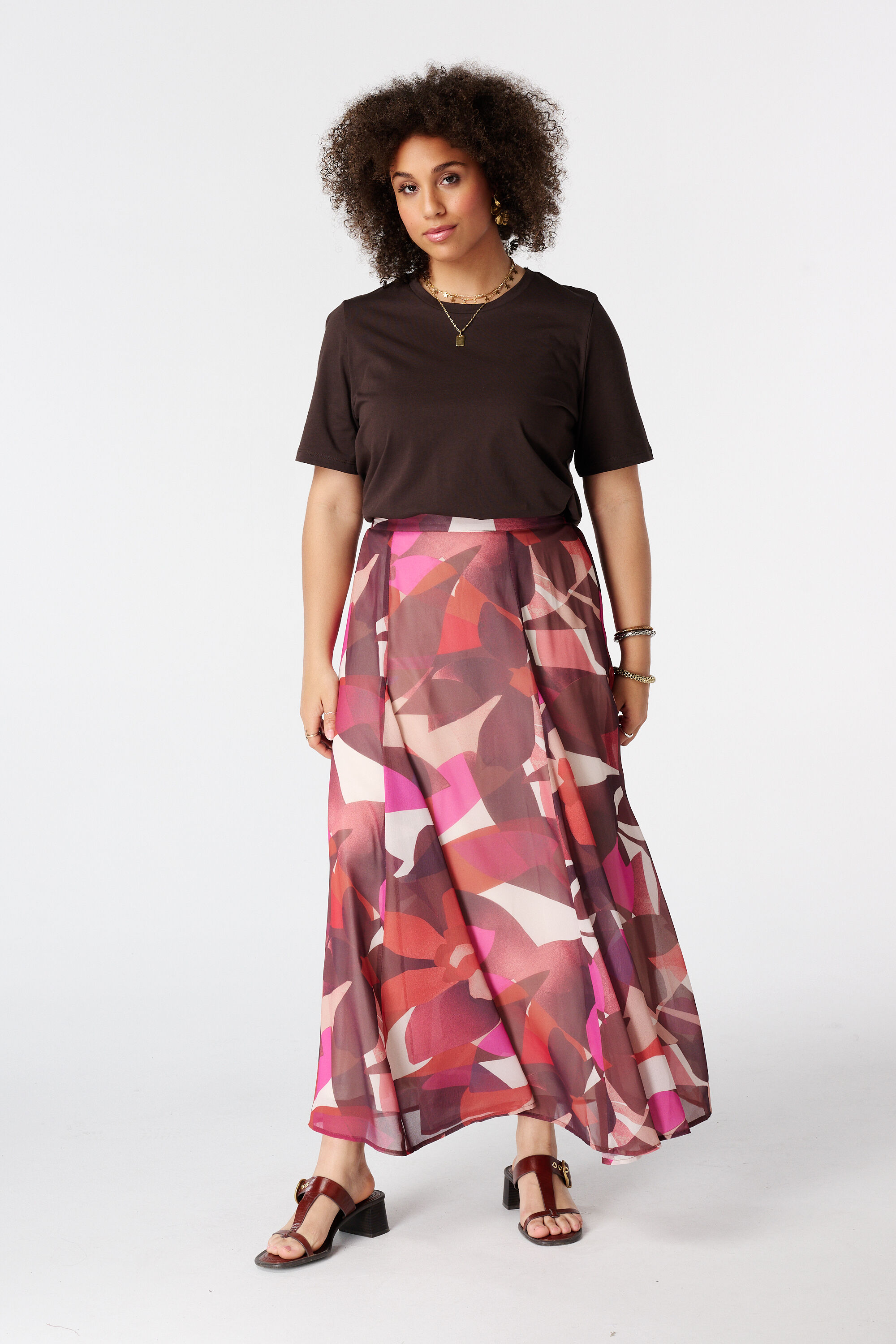 Satijnen midi rok met print image number 6