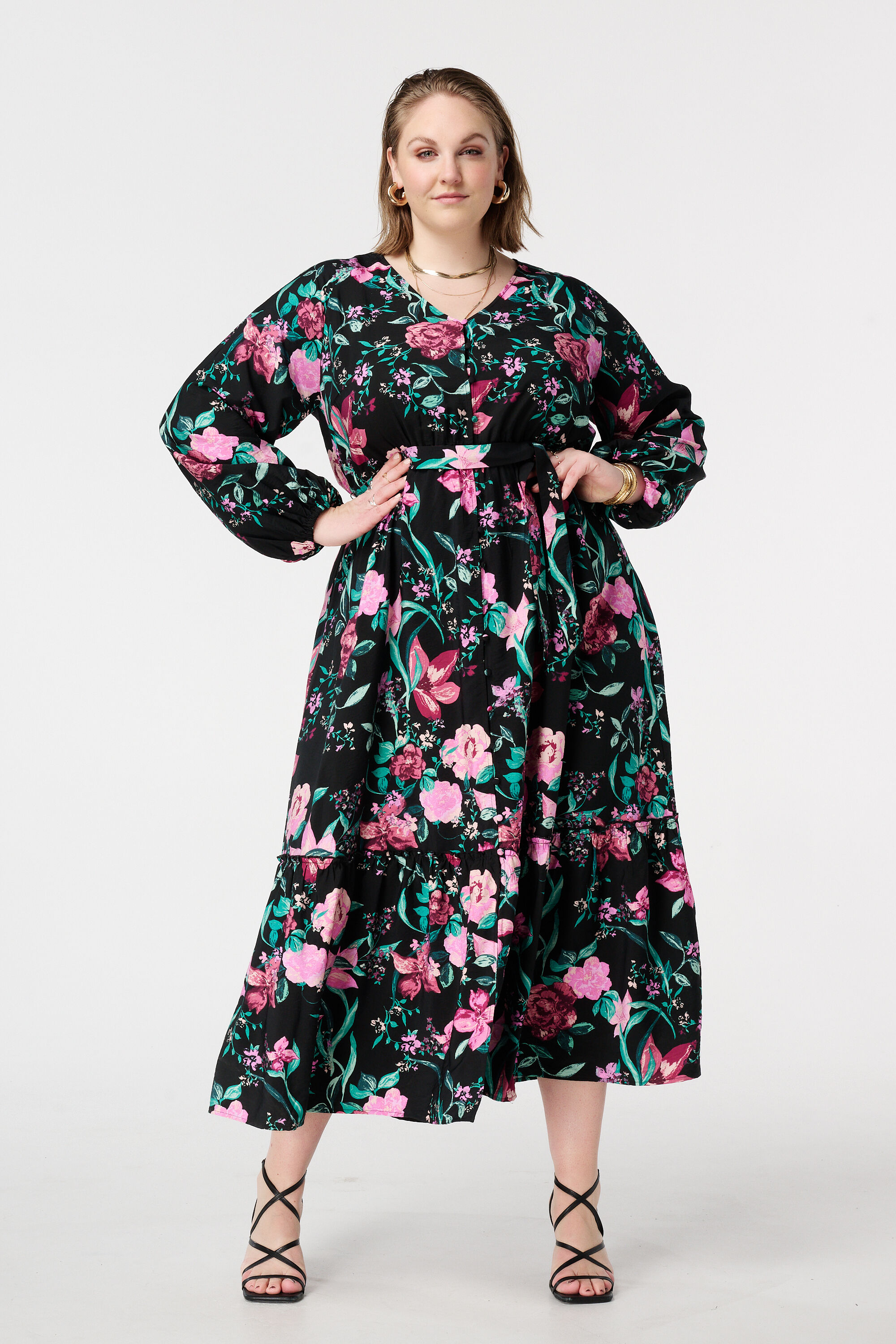 Midi jurk met ceintuur image number 5