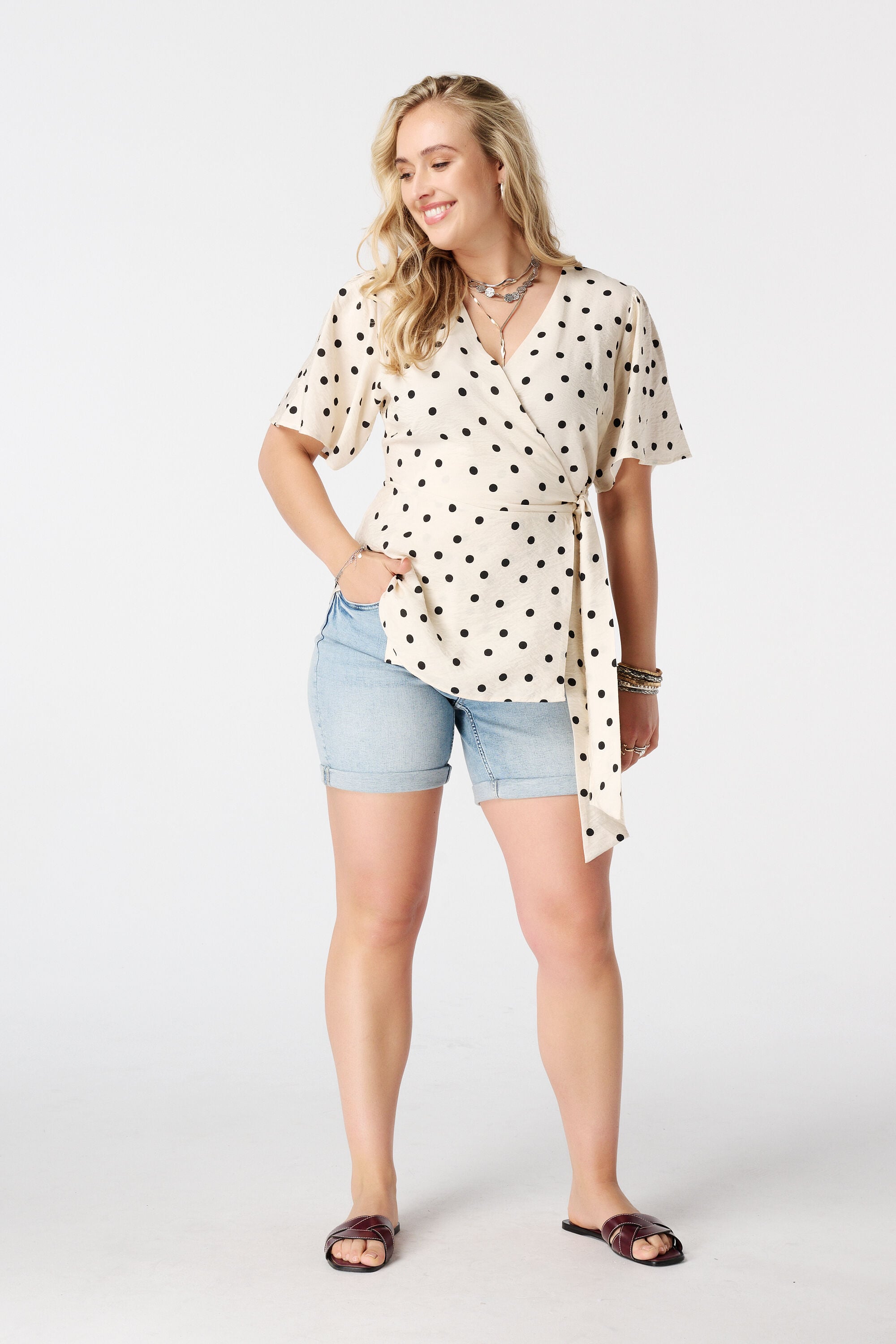 Overslag blouse met polka dot image number 5